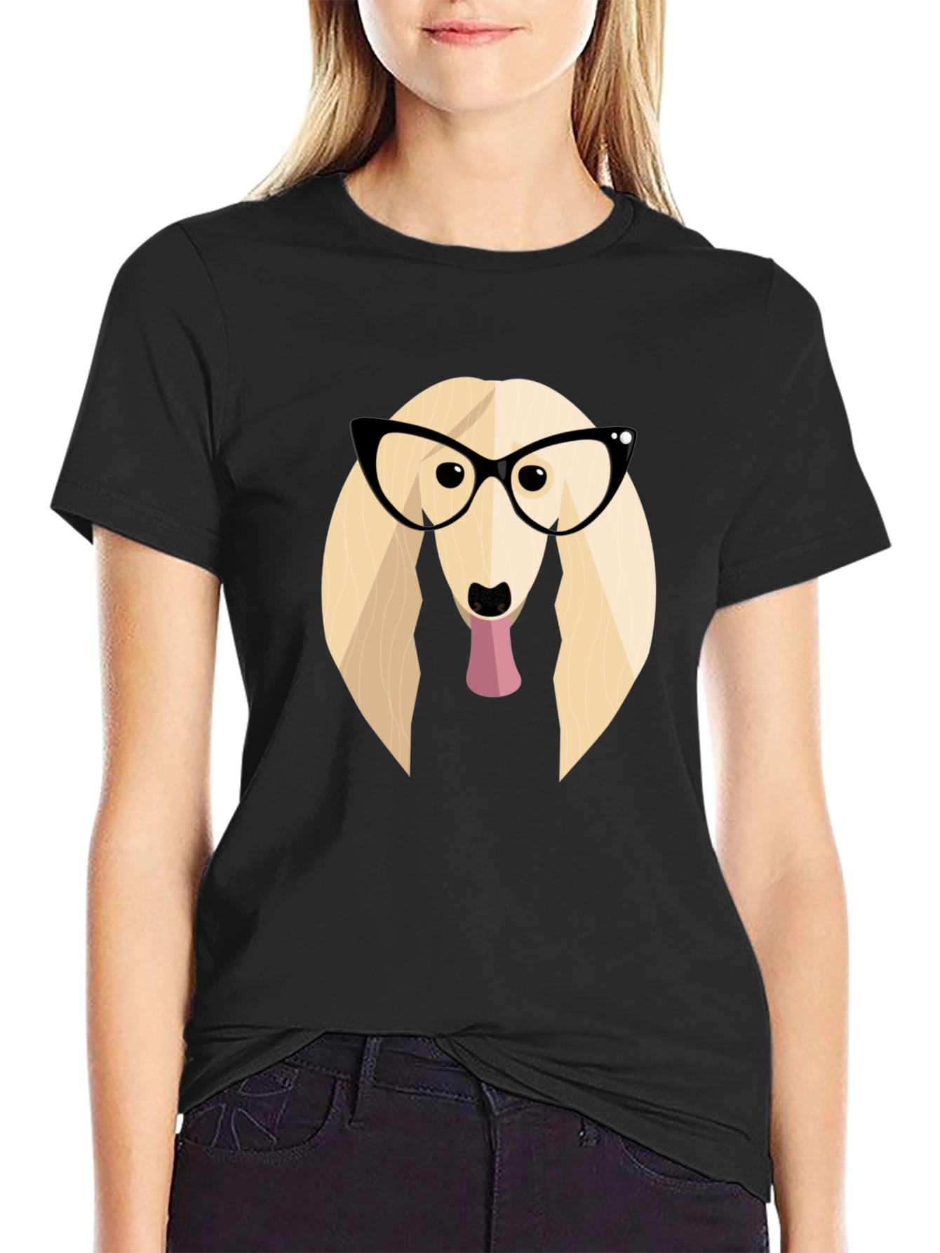 Dog with Glasses Graphic Tee - Stylish Black T-Shirt