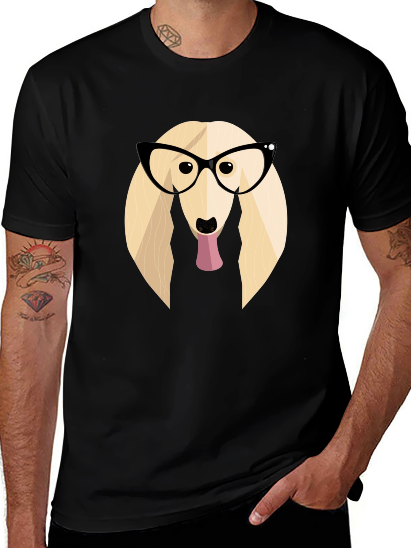 Dog with Glasses Graphic Tee - Stylish Black T-Shirt