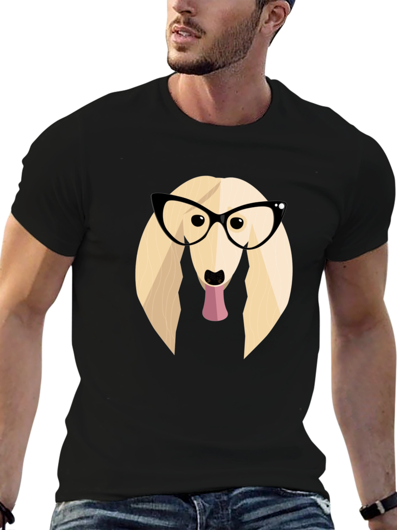 Dog with Glasses Graphic Tee - Stylish Black T-Shirt