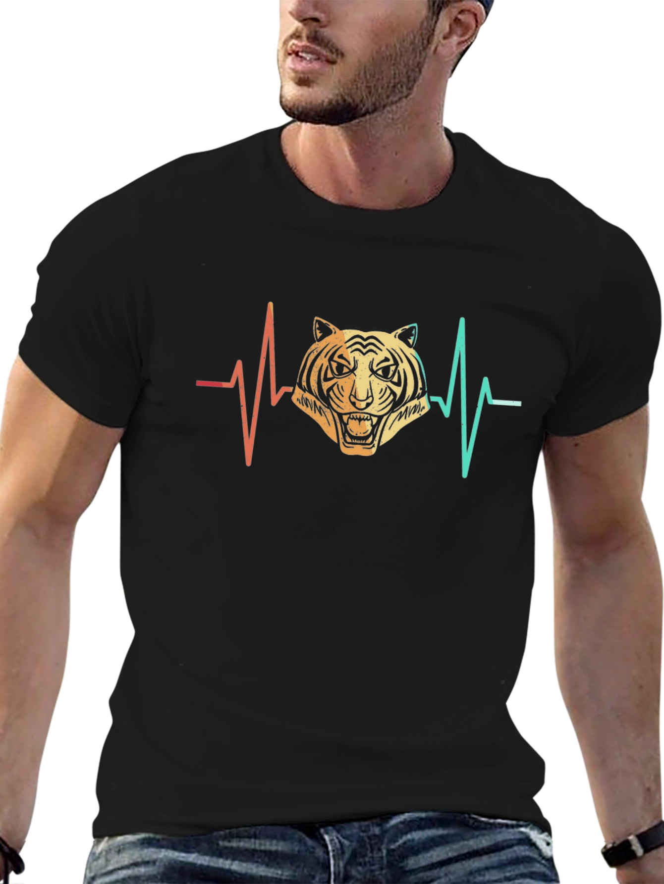 Tiger Heartbeat Graphic Tee - Mens Black T-Shirt