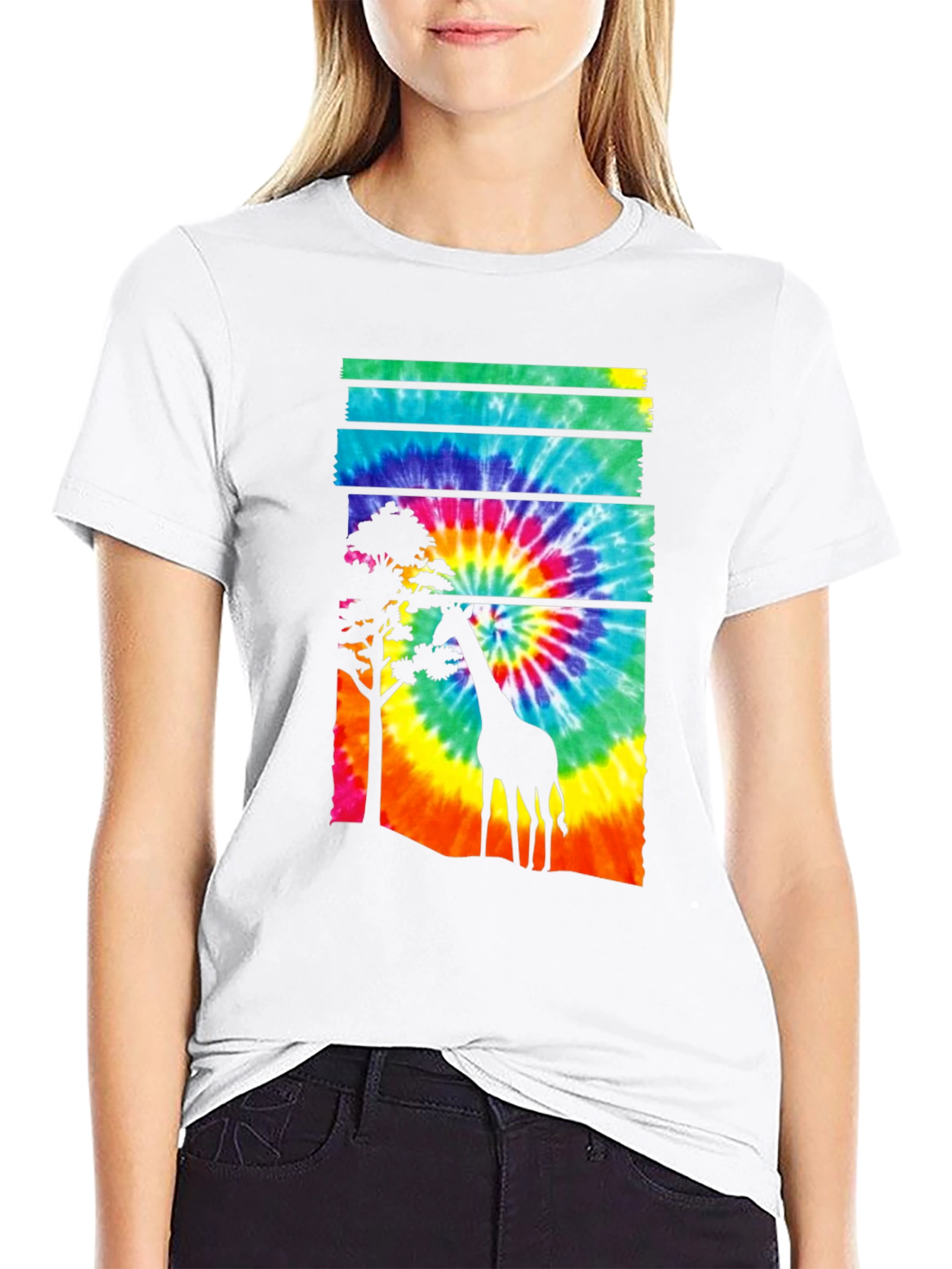 Tie-Dye Giraffe Graphic T-Shirt