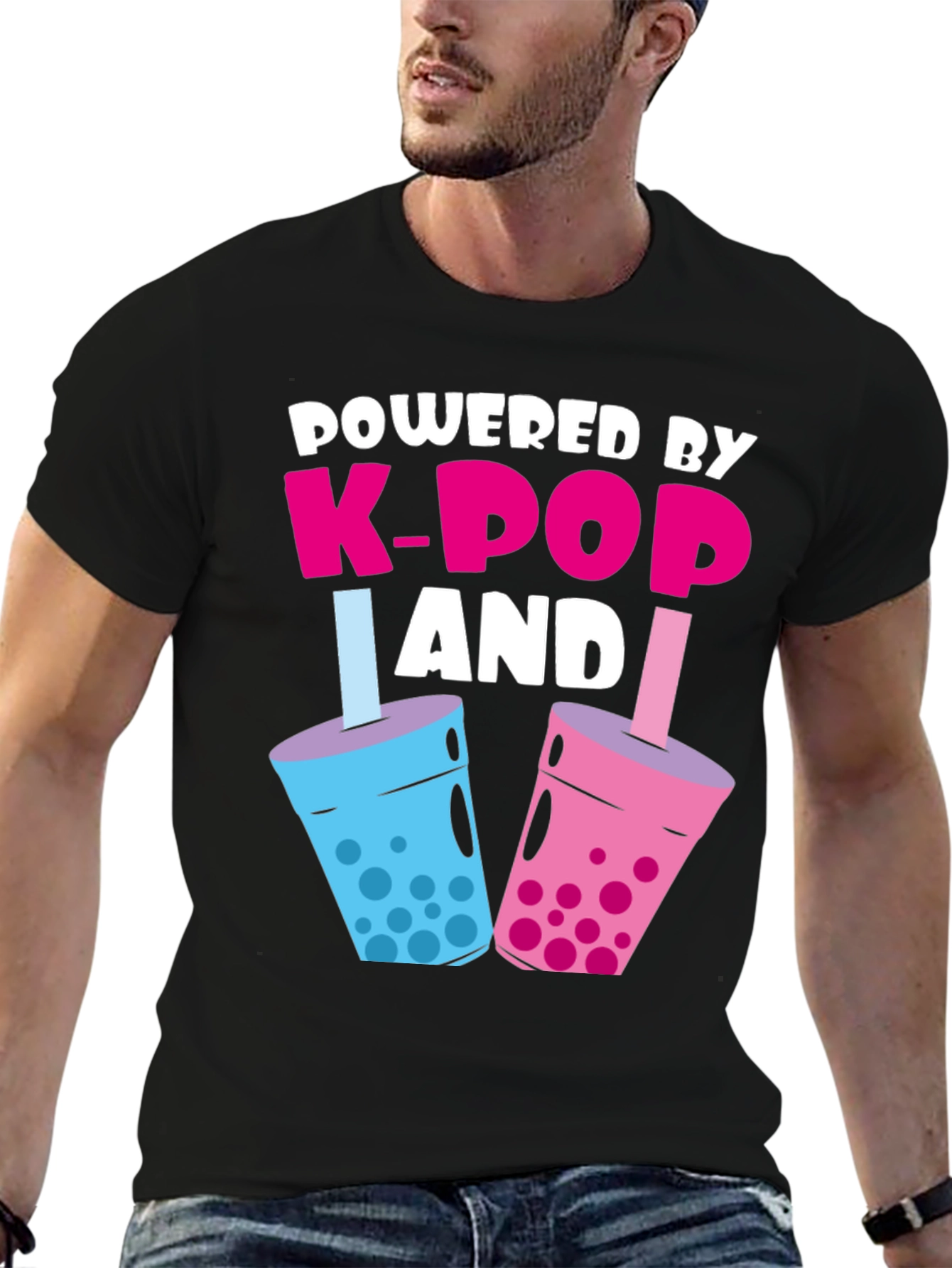 Powered By K-Pop & Boba Black Graphic Tee