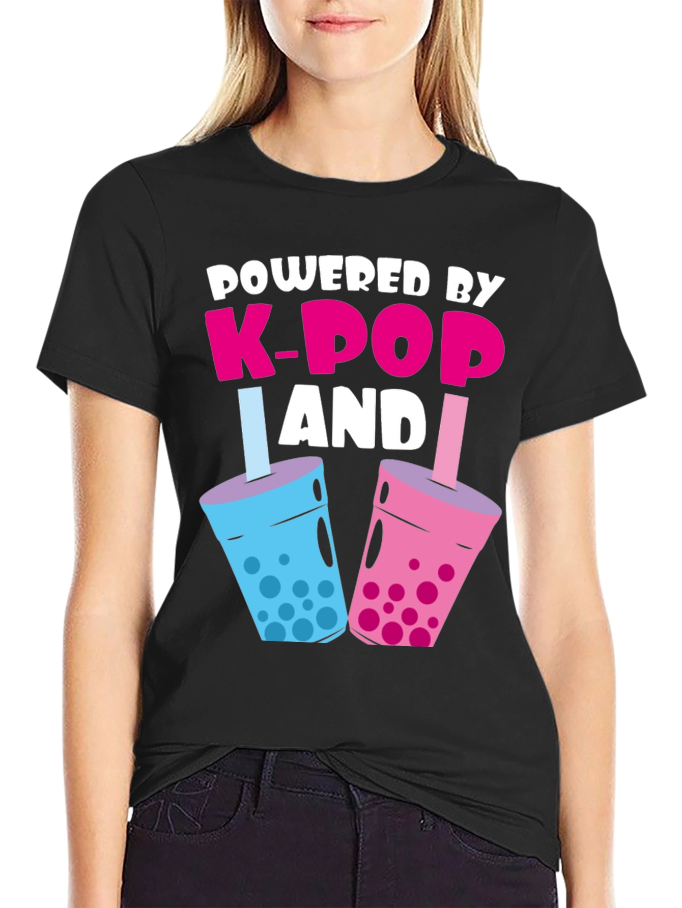 Powered By K-Pop & Boba Black Graphic Tee