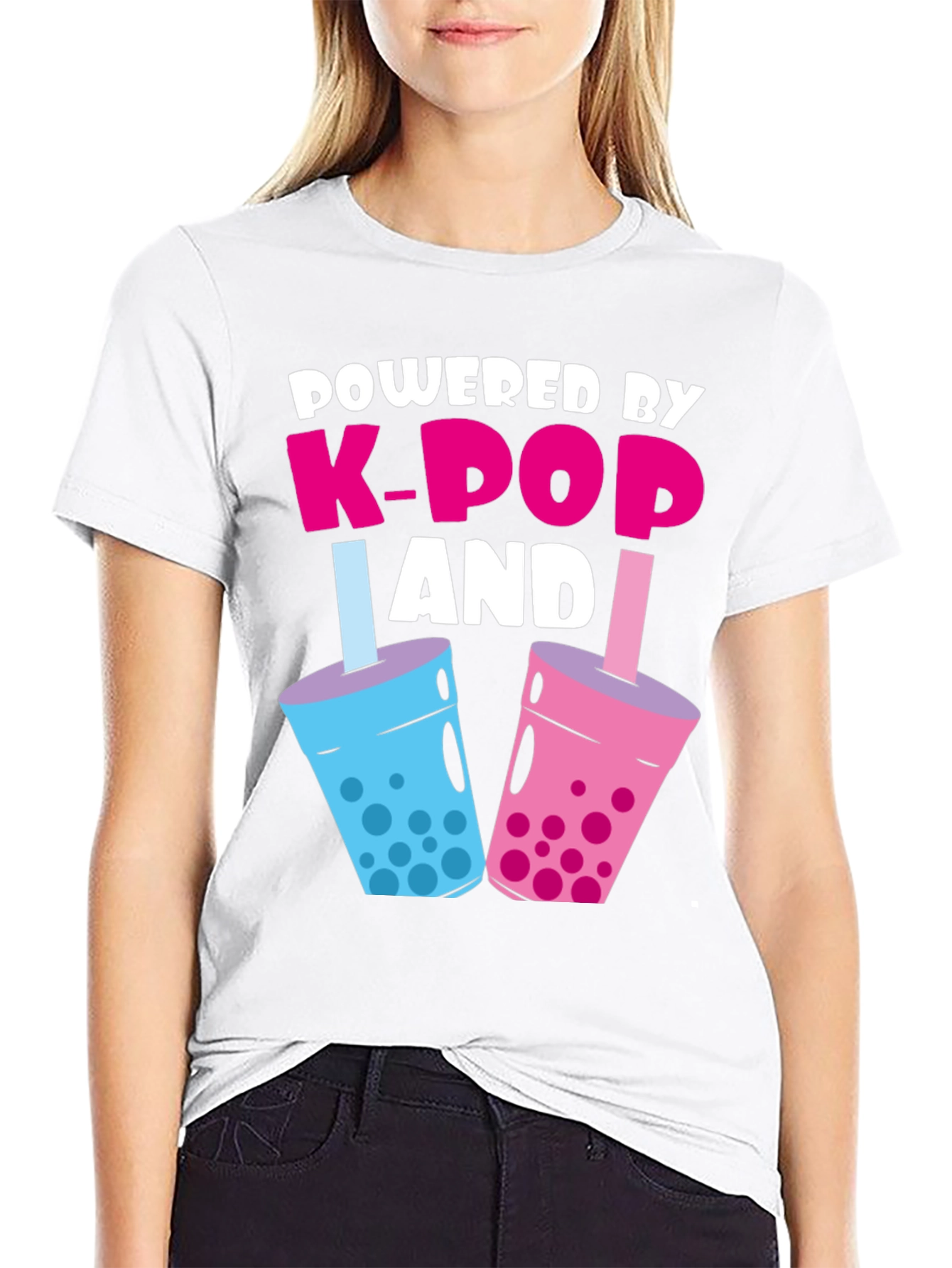 Powered By K-Pop & Boba Black Graphic Tee