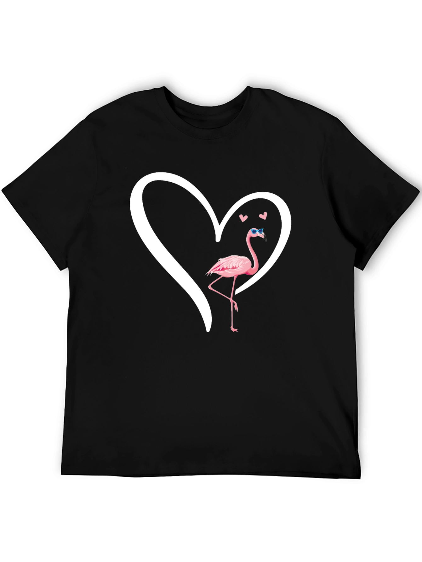 Flamingo Heart Graphic T-Shirt - Black Casual Tee