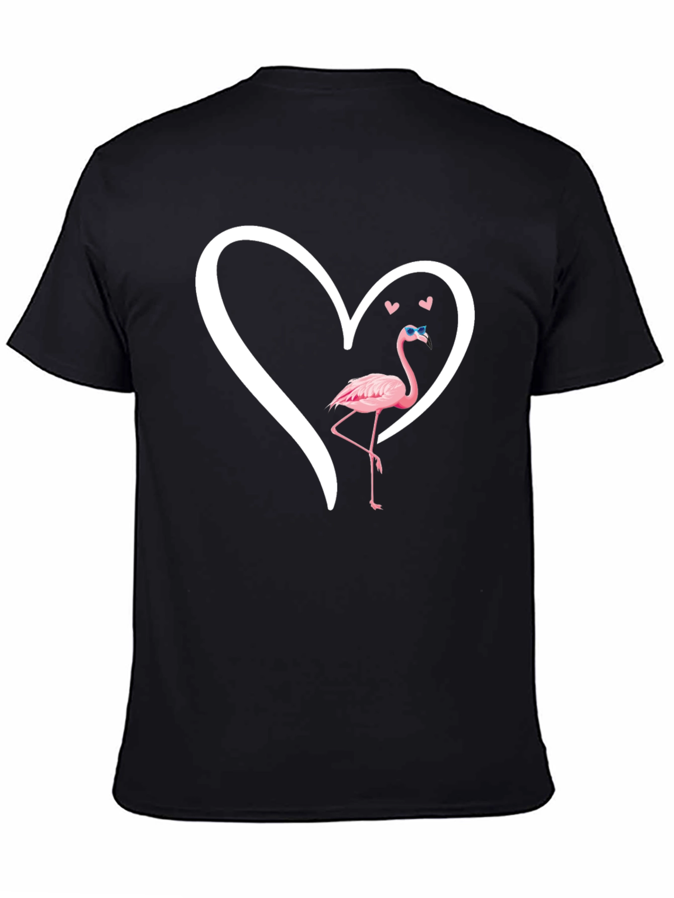 Flamingo Heart Graphic T-Shirt - Black Casual Tee