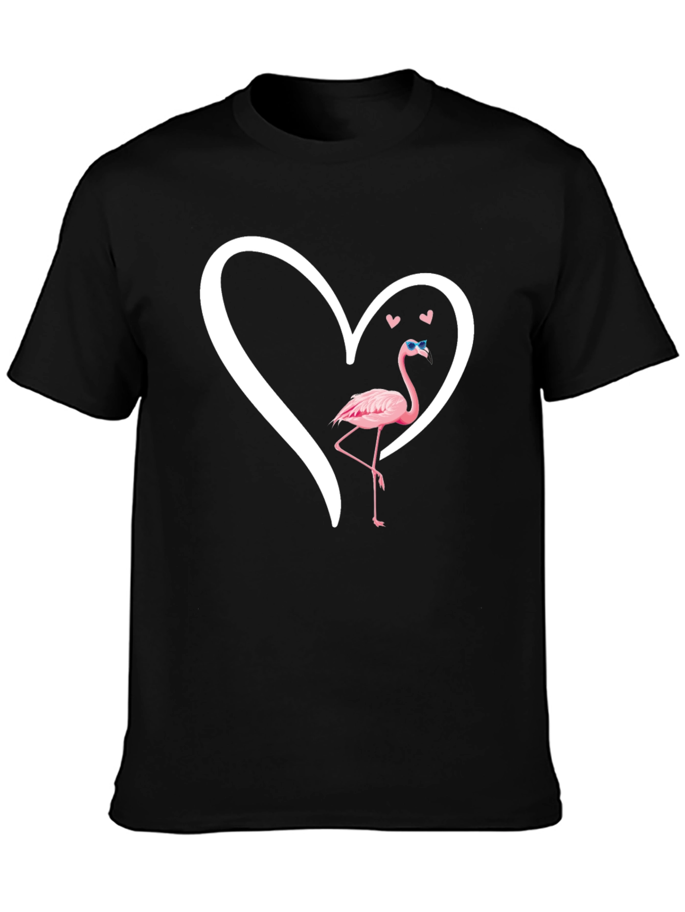 Flamingo Heart Graphic T-Shirt - Black Casual Tee