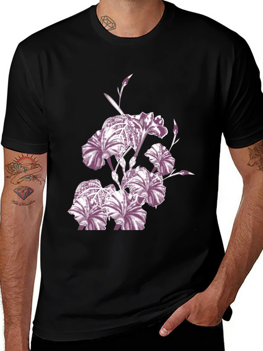 Floral Iris Print Black Crew Neck T-Shirt