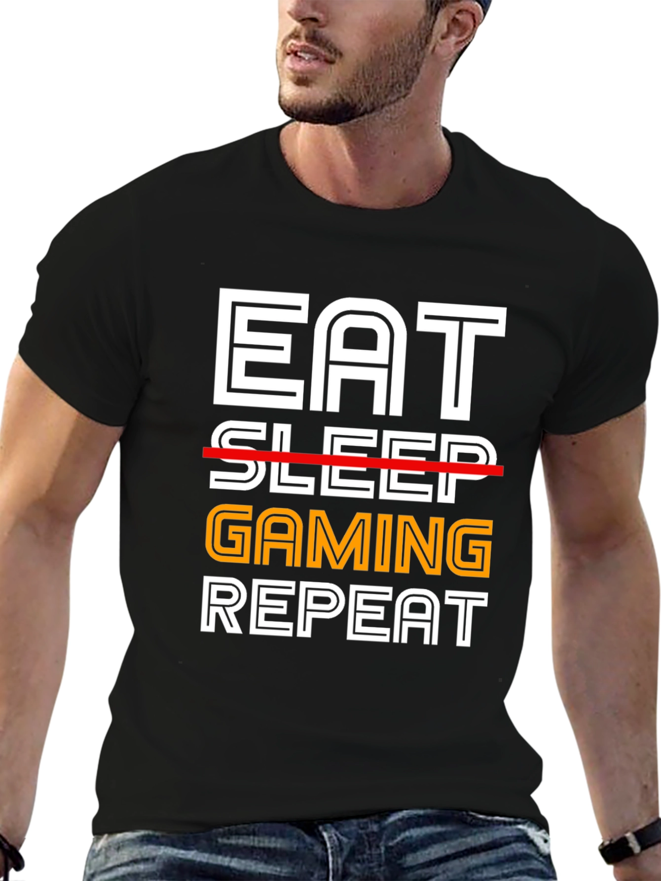 Eat Gaming Repeat Black T-Shirt