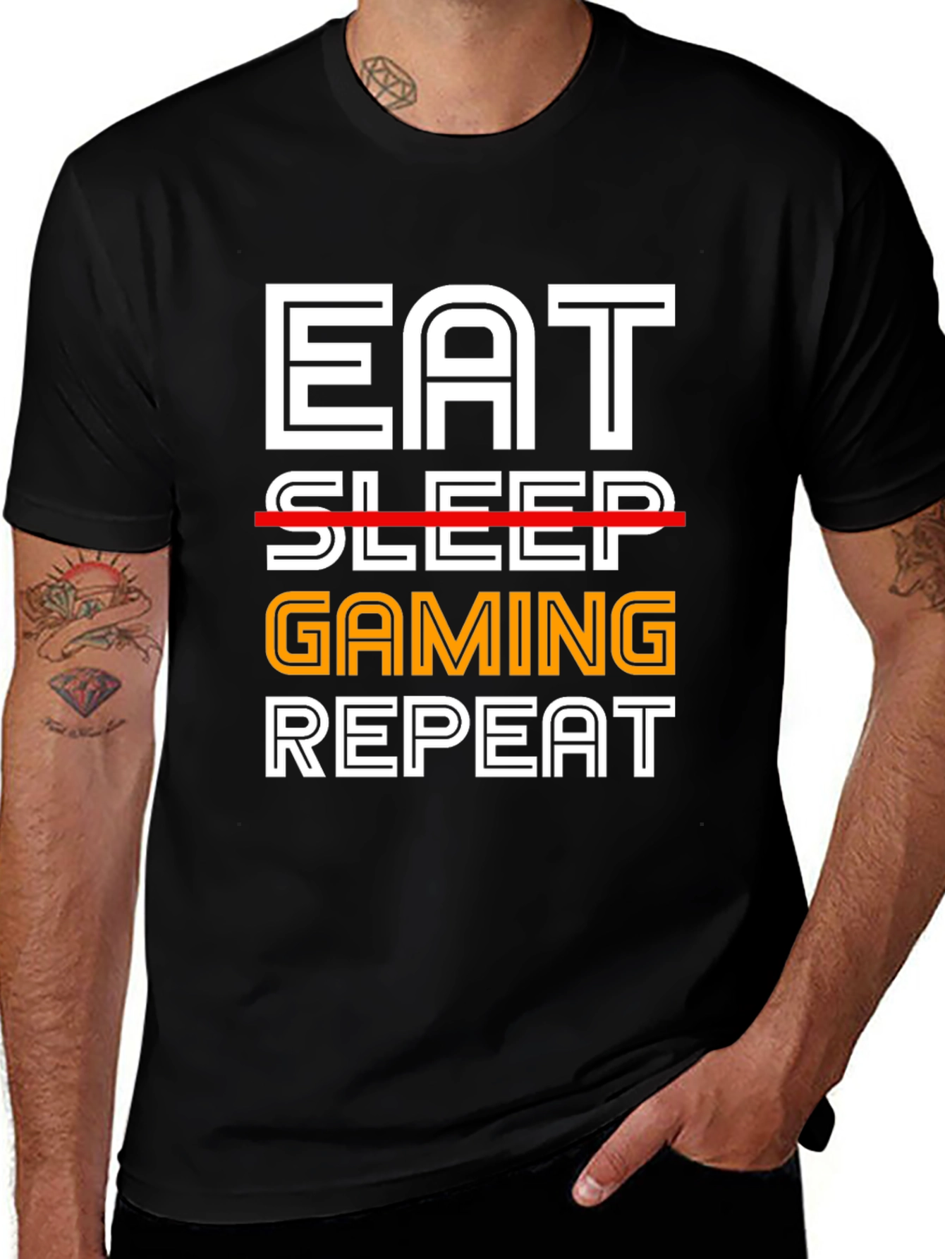Eat Gaming Repeat Black T-Shirt