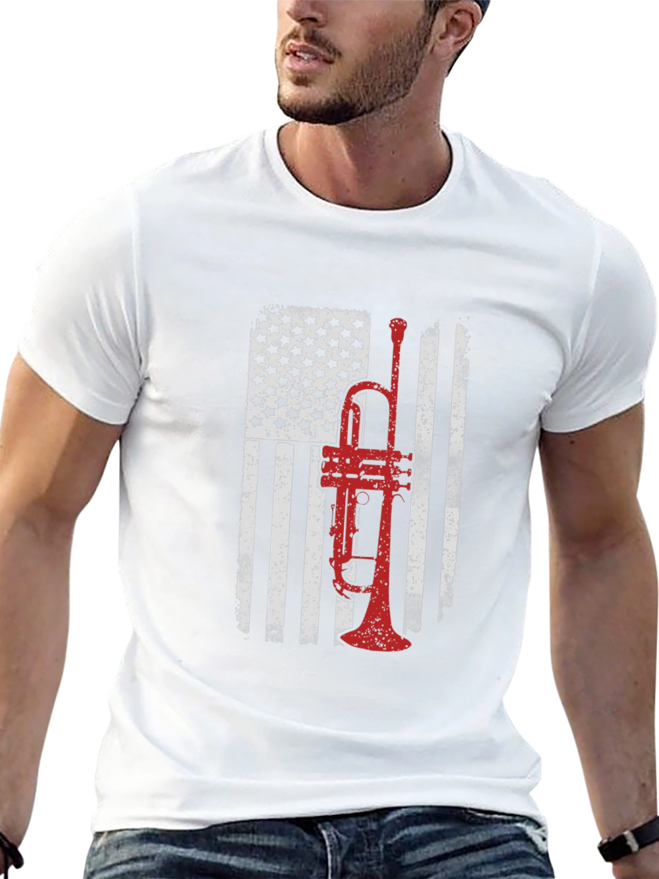 American Flag Trumpet Graphic Tee