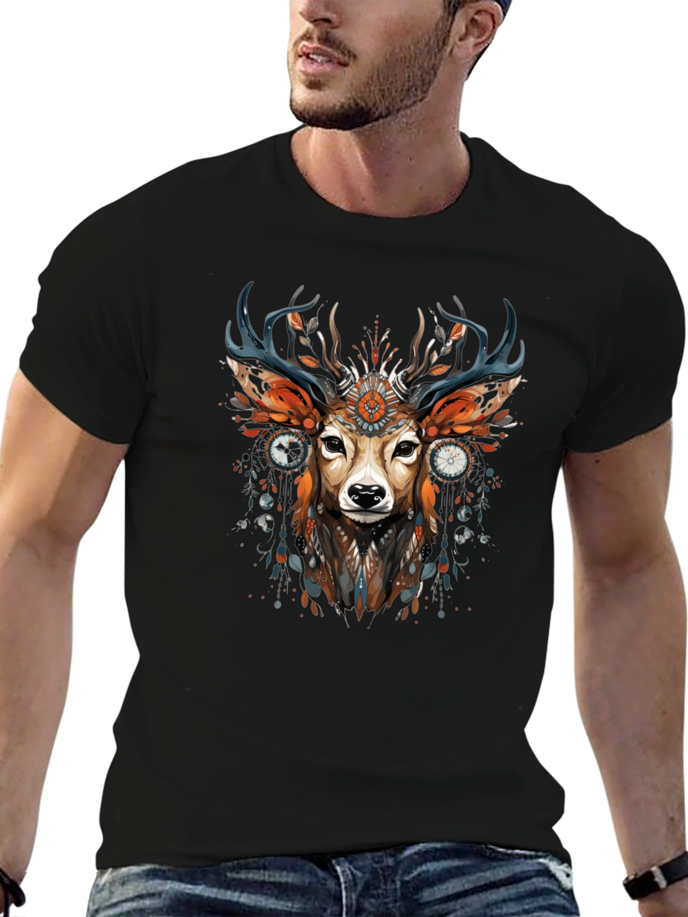 Mystic Deer Graphic Tee - Black