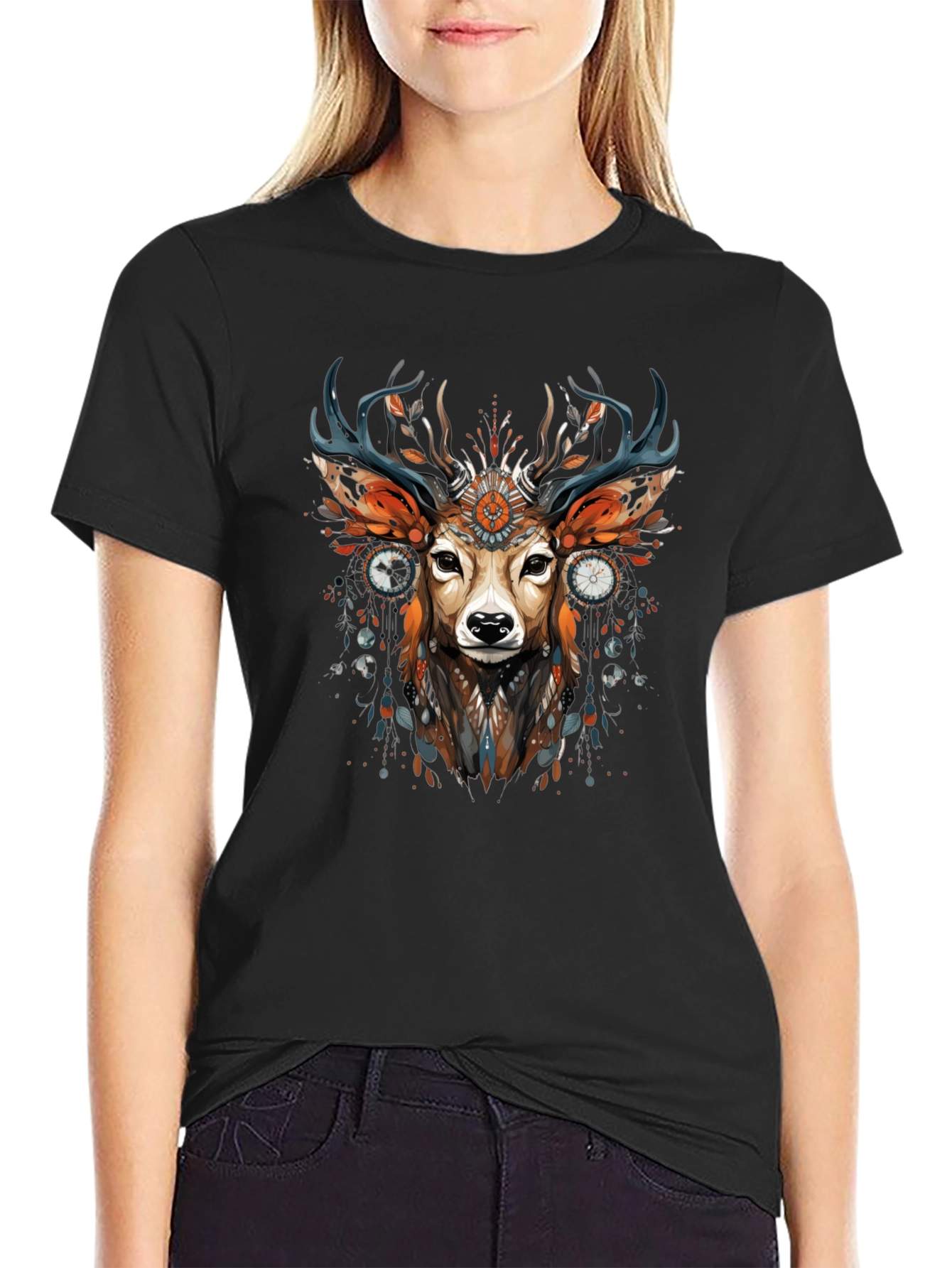 Mystic Deer Graphic Tee - Black