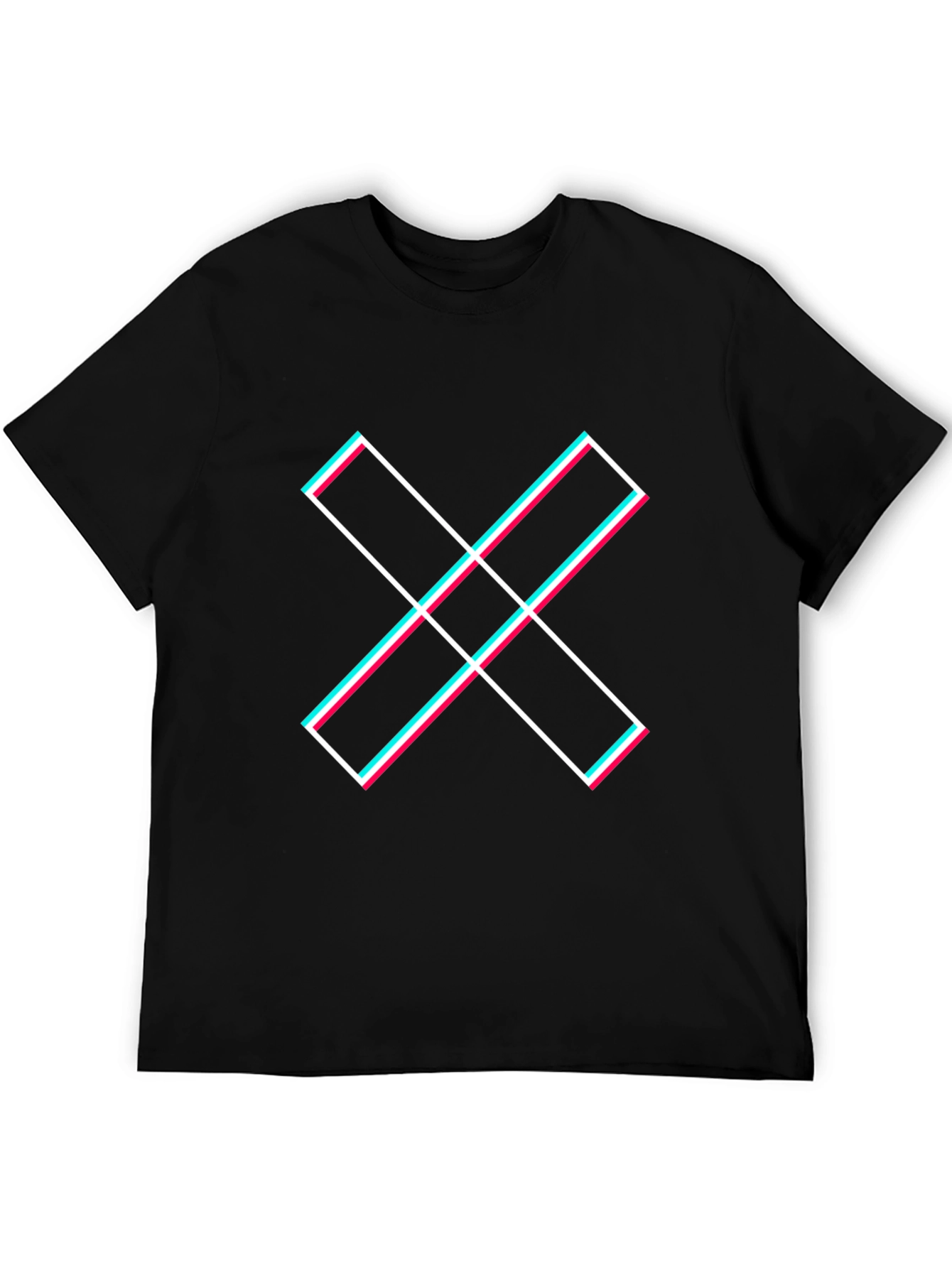 Trendy Black T-Shirt with Geometric X Graphic