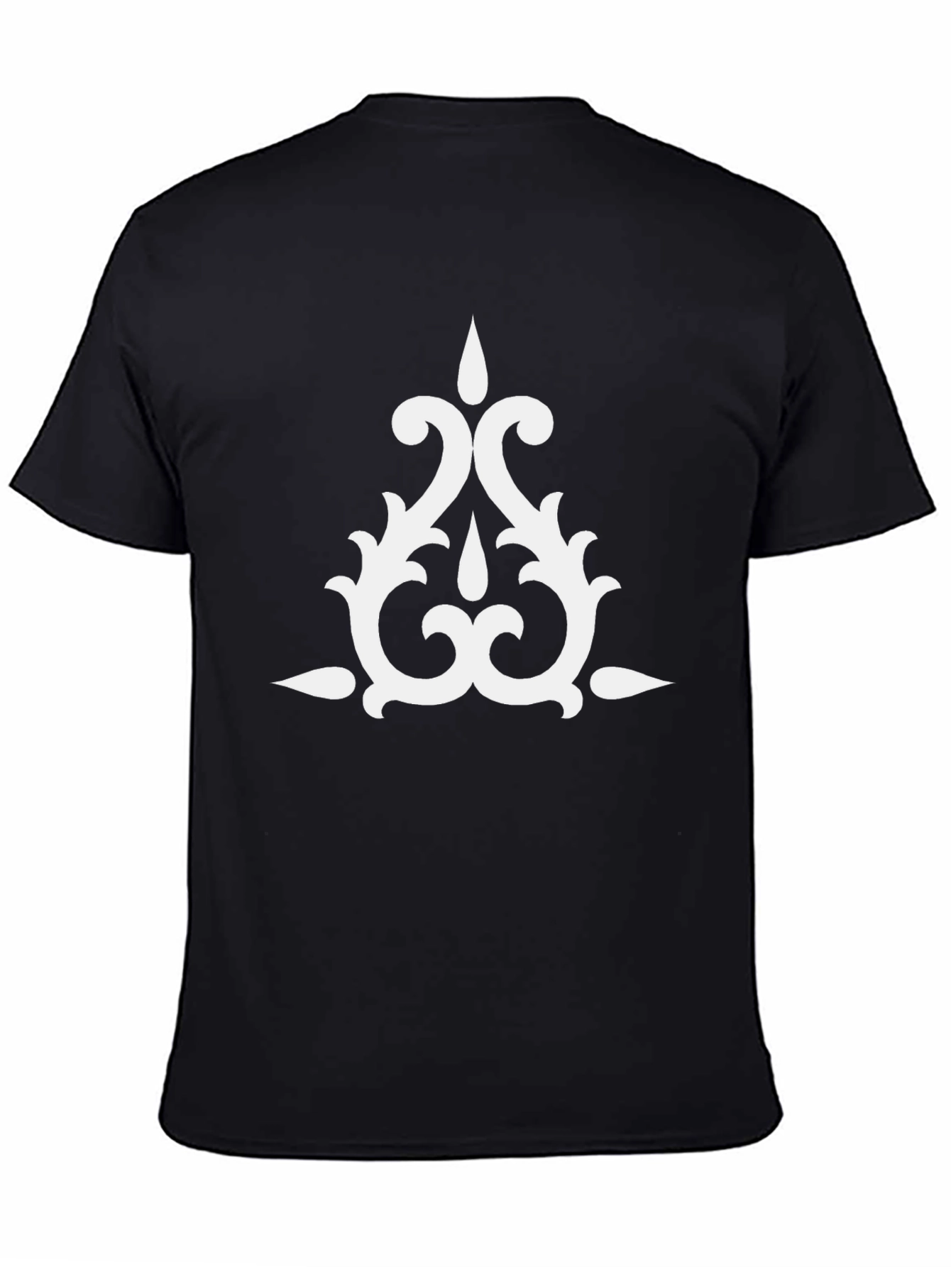 Elegant Black Tee with White Ornamental Design
