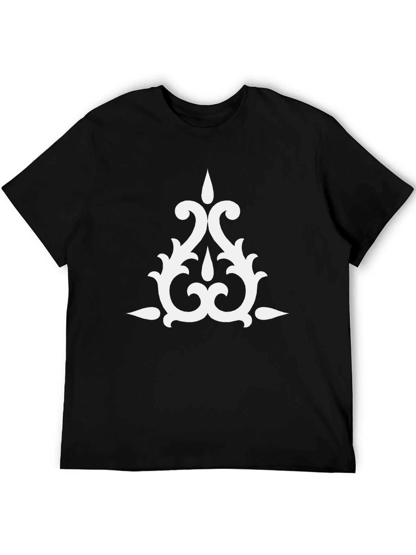 Elegant Black Tee with White Ornamental Design