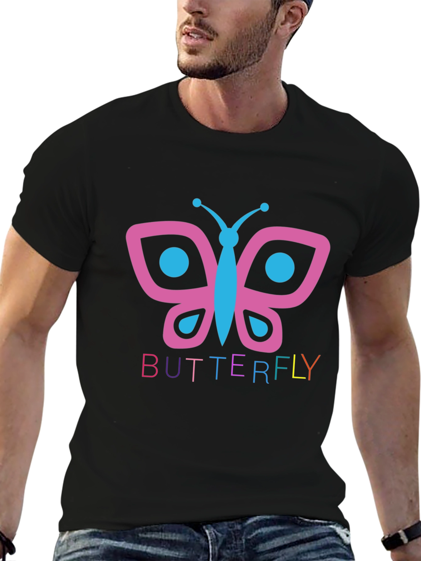 Butterfly Graphic Tee - Black Cotton T-Shirt