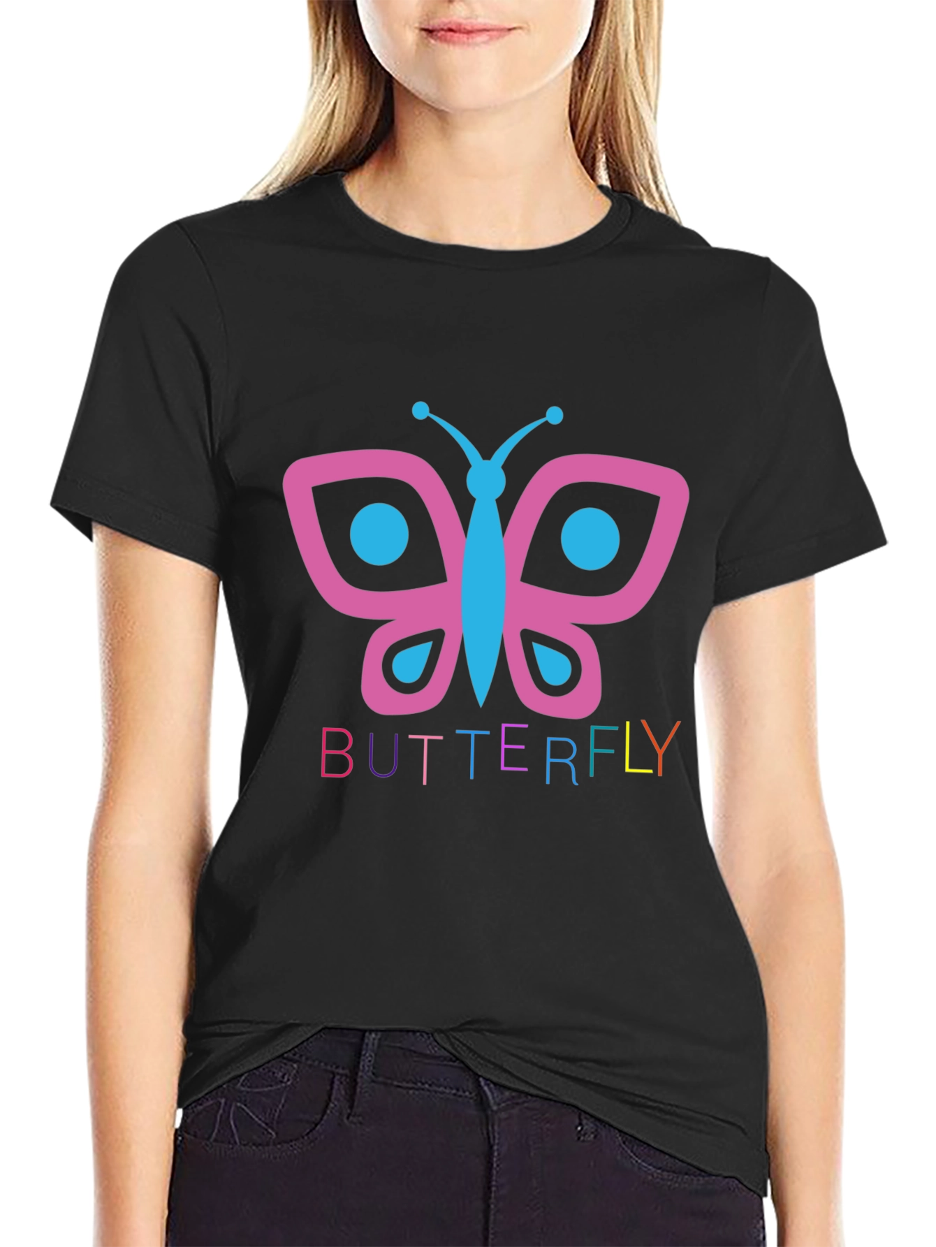 Butterfly Graphic Tee - Black Cotton T-Shirt