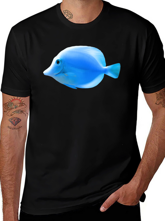 Blue Tang Fish Graphic Tee - Black Cotton T-Shirt