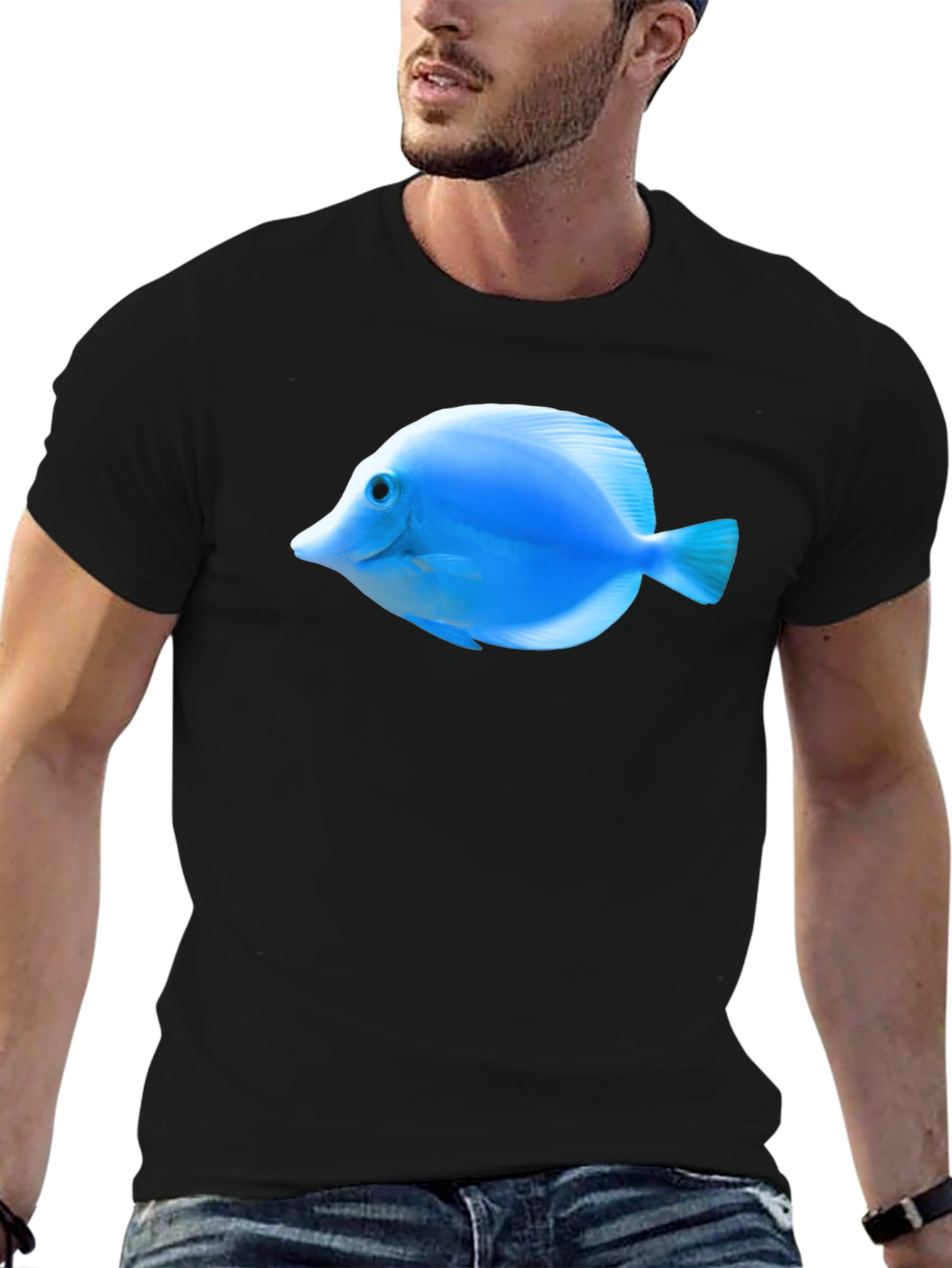 Blue Tang Fish Graphic Tee - Black Cotton T-Shirt
