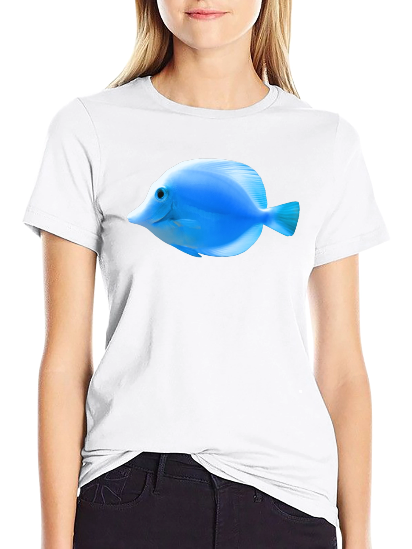 Blue Tang Fish Graphic Tee - Black Cotton T-Shirt