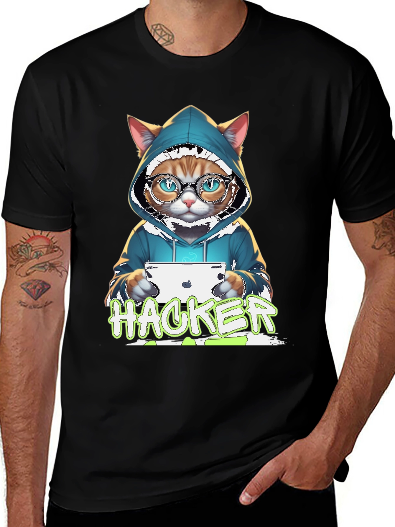 Hacker Cat Graphic Tee - Novelty T-Shirt