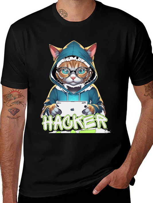 Hacker Cat Graphic Tee - Novelty T-Shirt