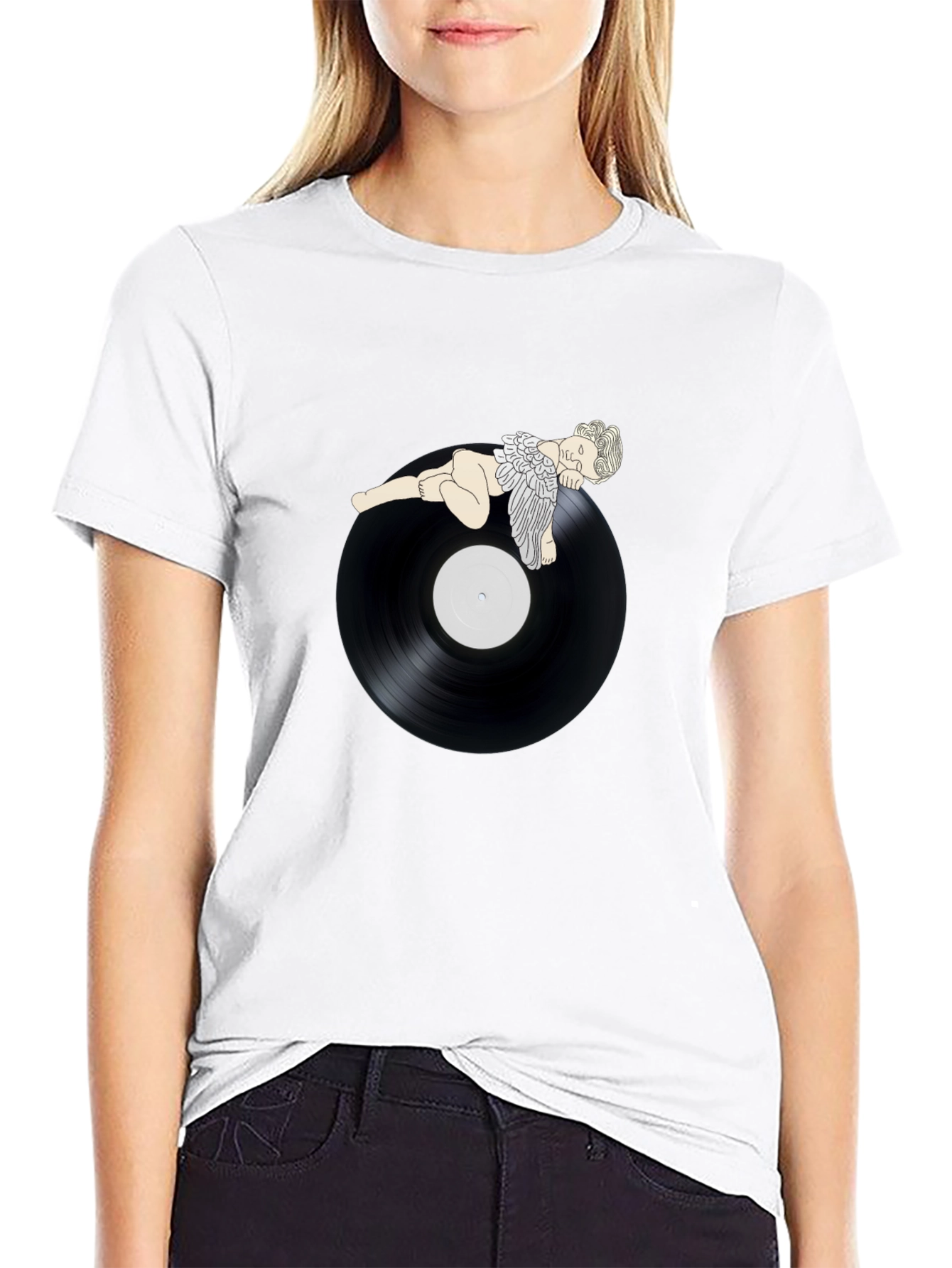 Angel On Record Black T-Shirt