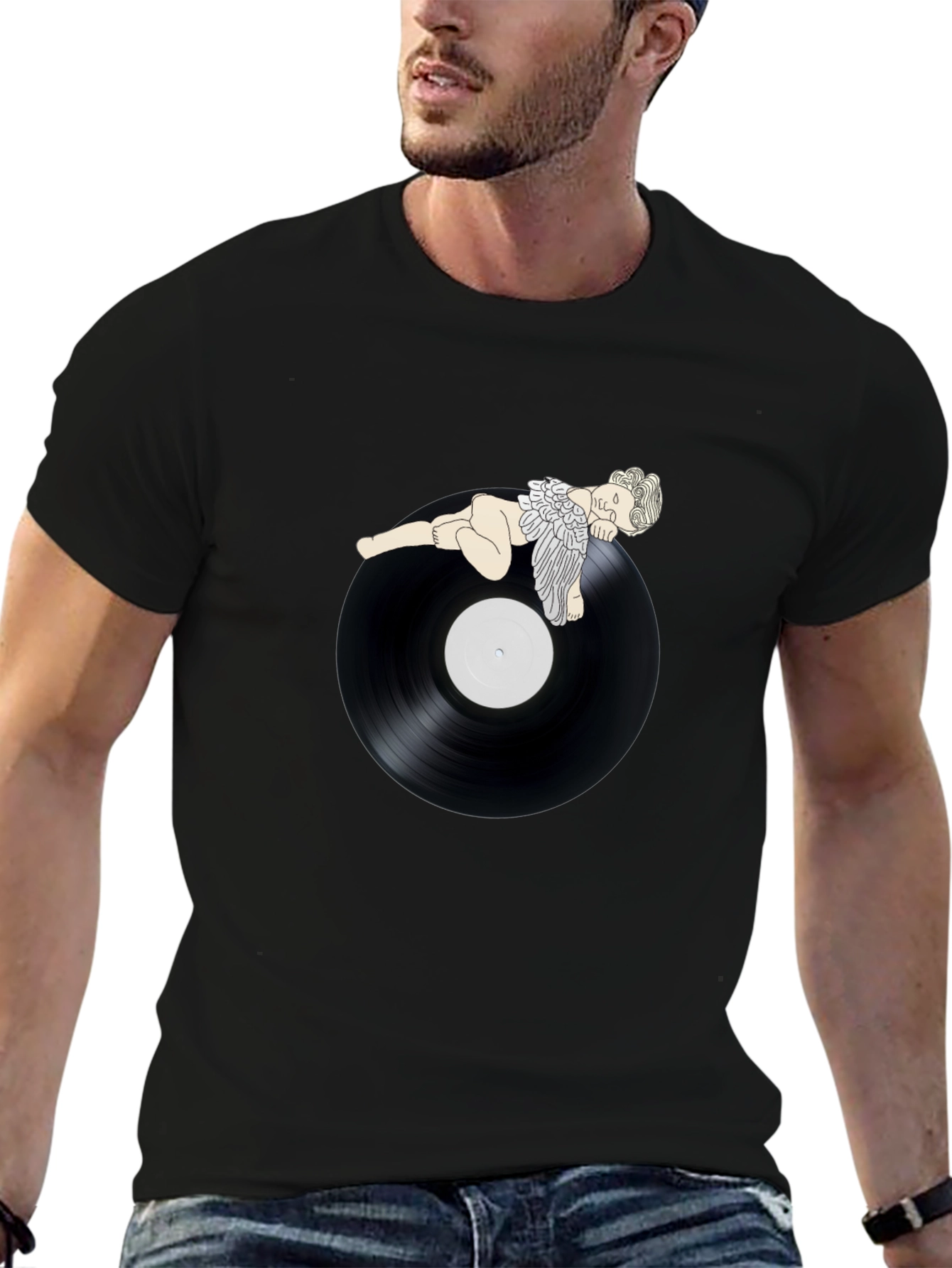 Angel On Record Black T-Shirt