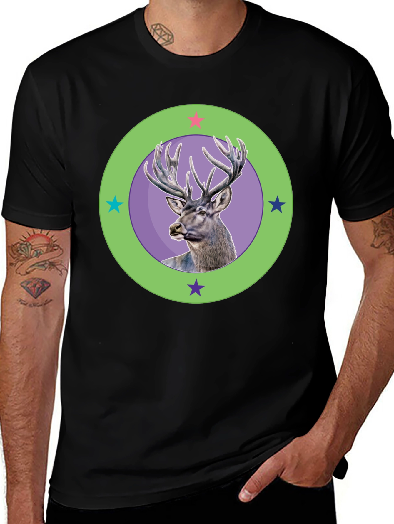 Deer Graphic Tee - Stylish Mens Black T-Shirt