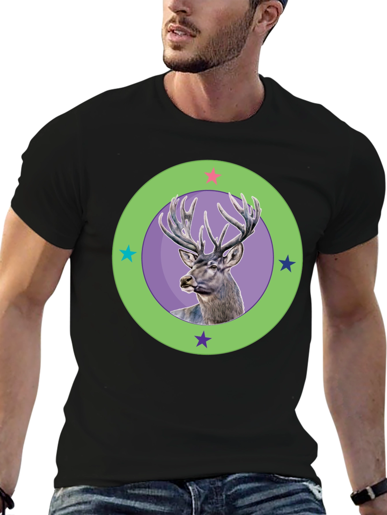 Deer Graphic Tee - Stylish Mens Black T-Shirt