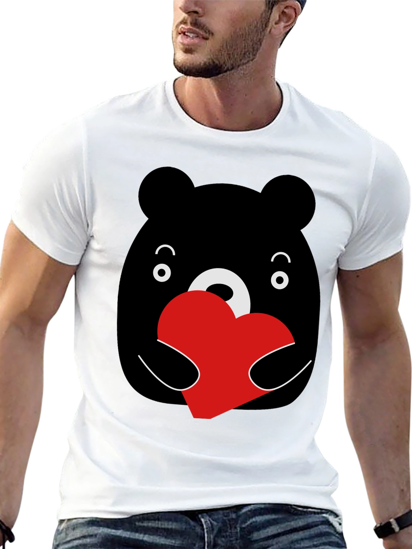 Bear Hug Heart Graphic Black T-Shirt