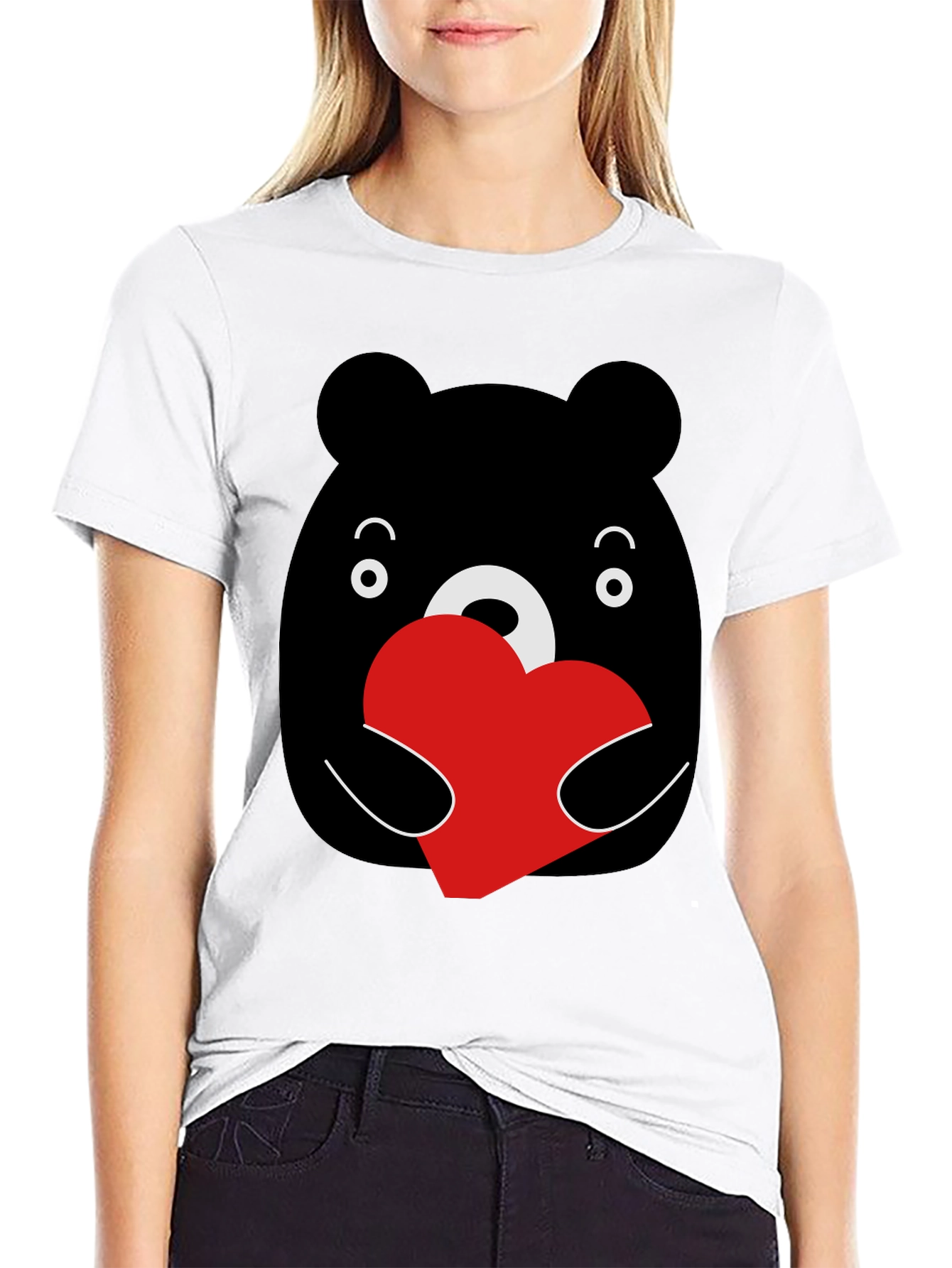 Bear Hug Heart Graphic Black T-Shirt