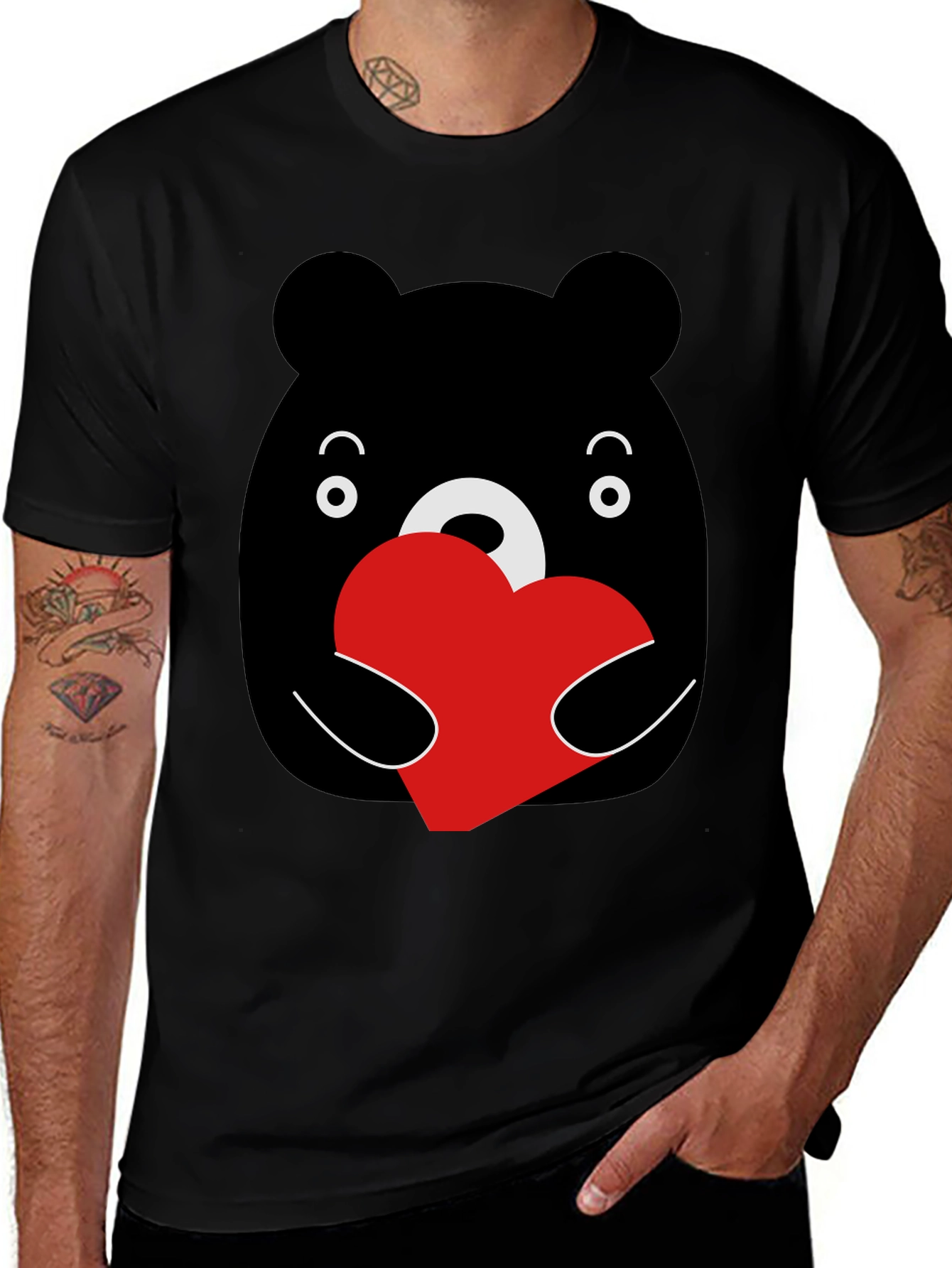 Bear Hug Heart Graphic Black T-Shirt