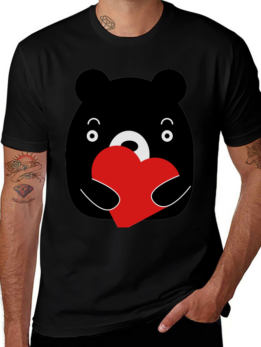 Bear Hug Heart Graphic Black T-Shirt