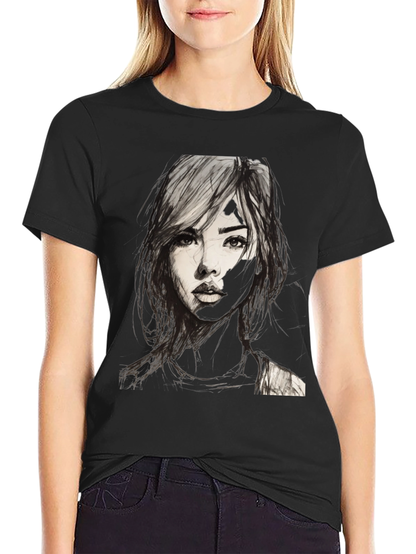 Graphic Tee - Woman Portrait Black T-Shirt