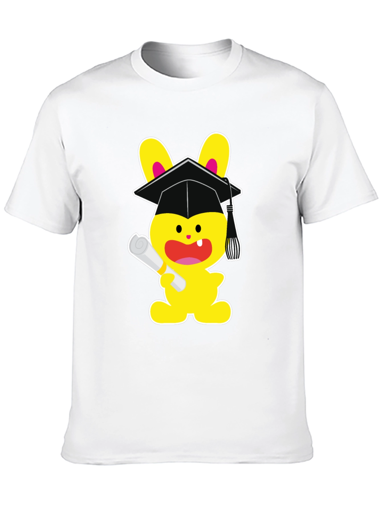Graduation Bunny Graphic Tee - Black Cotton Blend