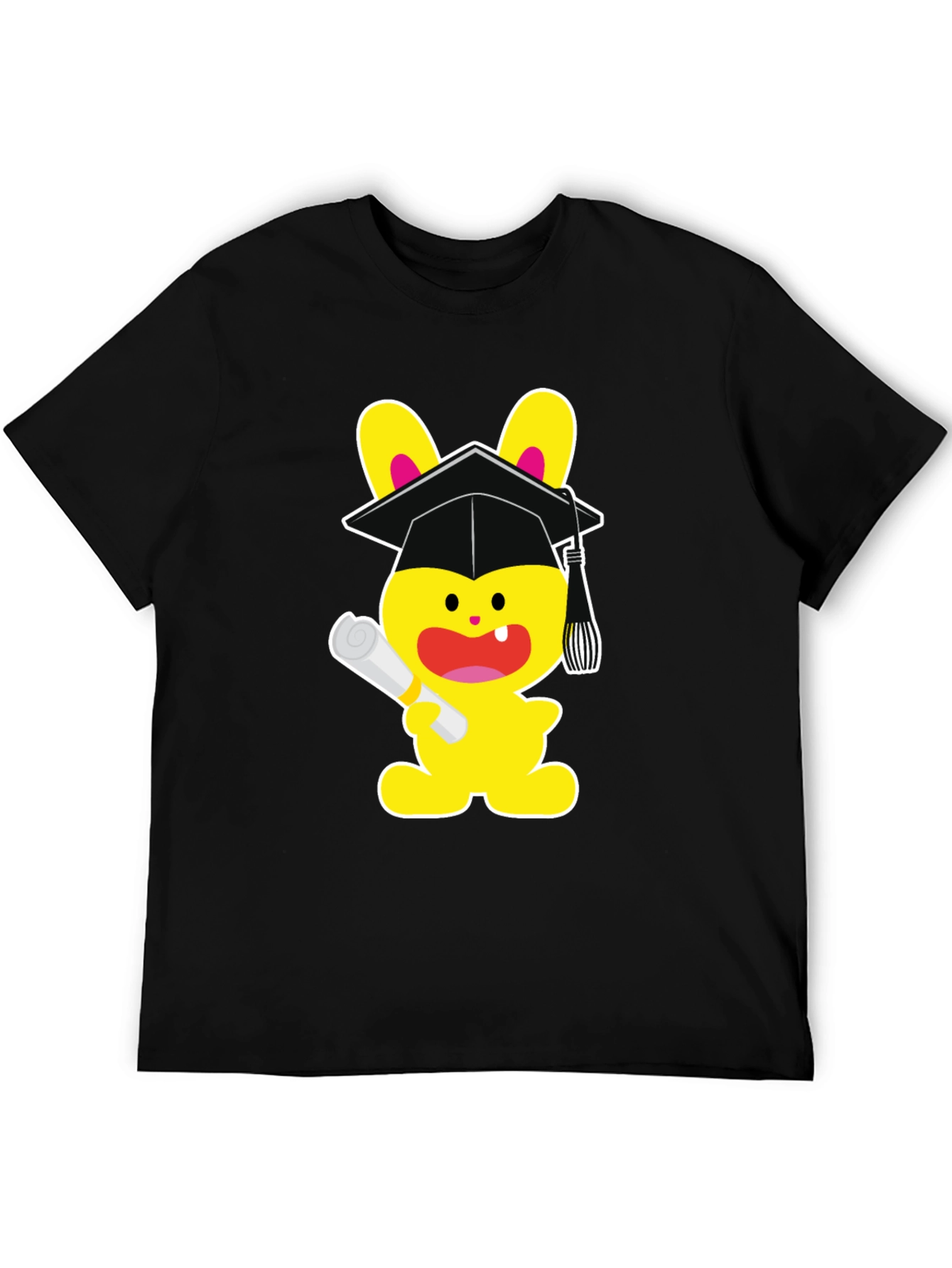Graduation Bunny Graphic Tee - Black Cotton Blend