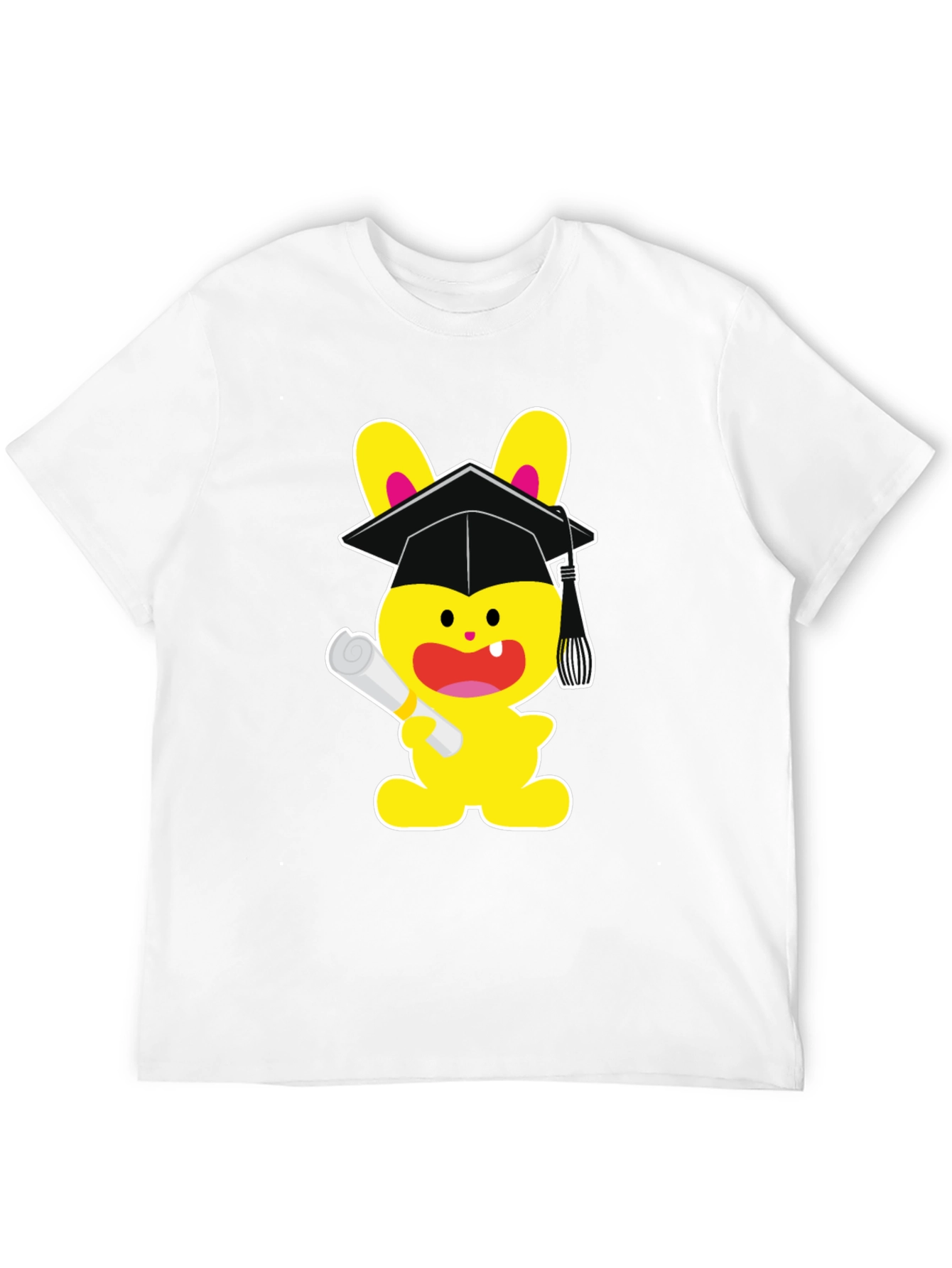 Graduation Bunny Graphic Tee - Black Cotton Blend
