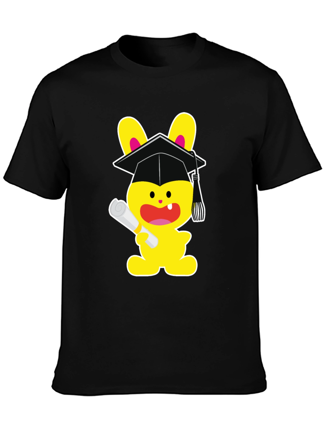Graduation Bunny Graphic Tee - Black Cotton Blend