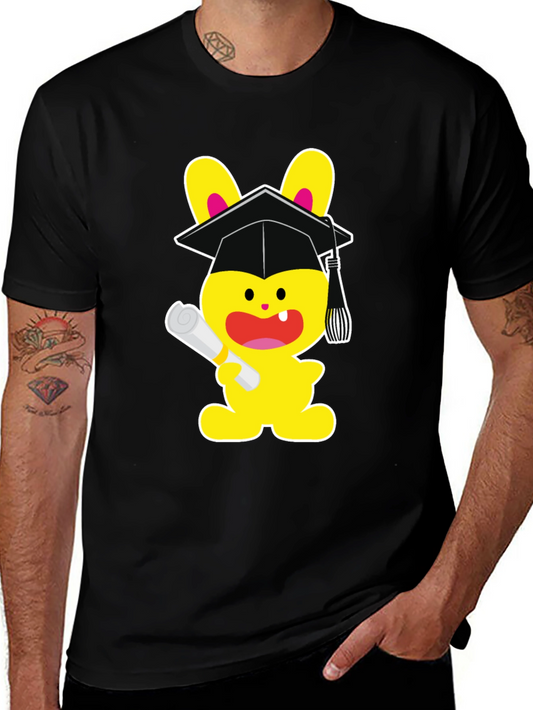 Graduation Bunny Graphic Tee - Black Cotton Blend