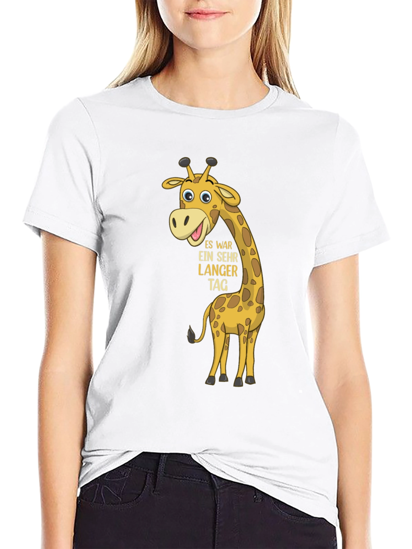 Giraffe Cartoon Black T-Shirt