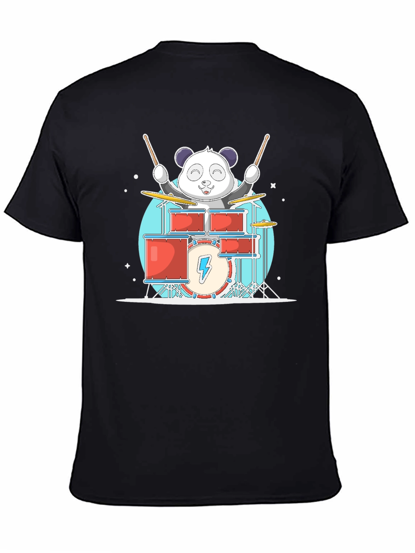 Panda Drummer T-Shirt - Black Cotton Tee
