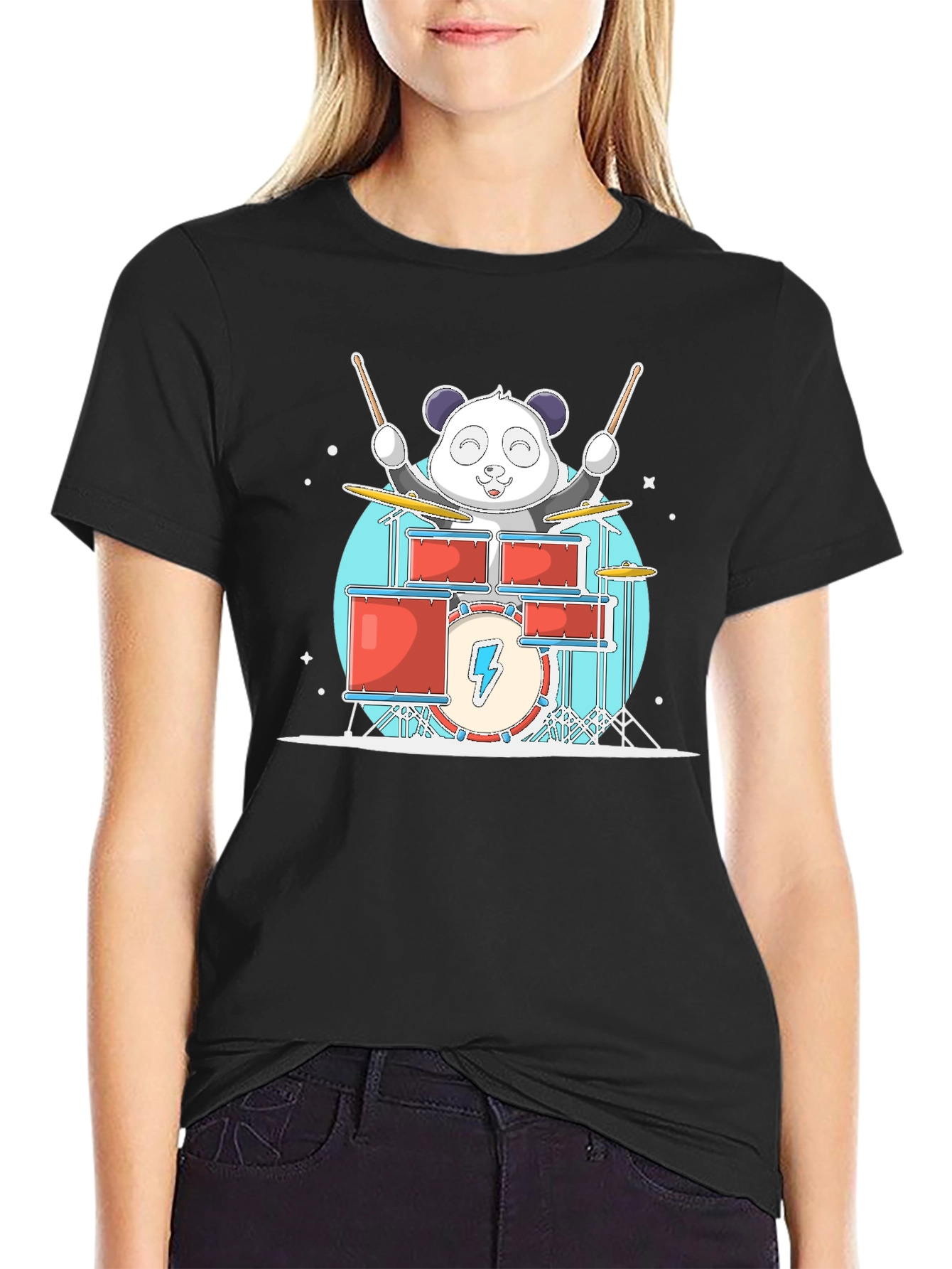 Panda Drummer T-Shirt - Black Cotton Tee