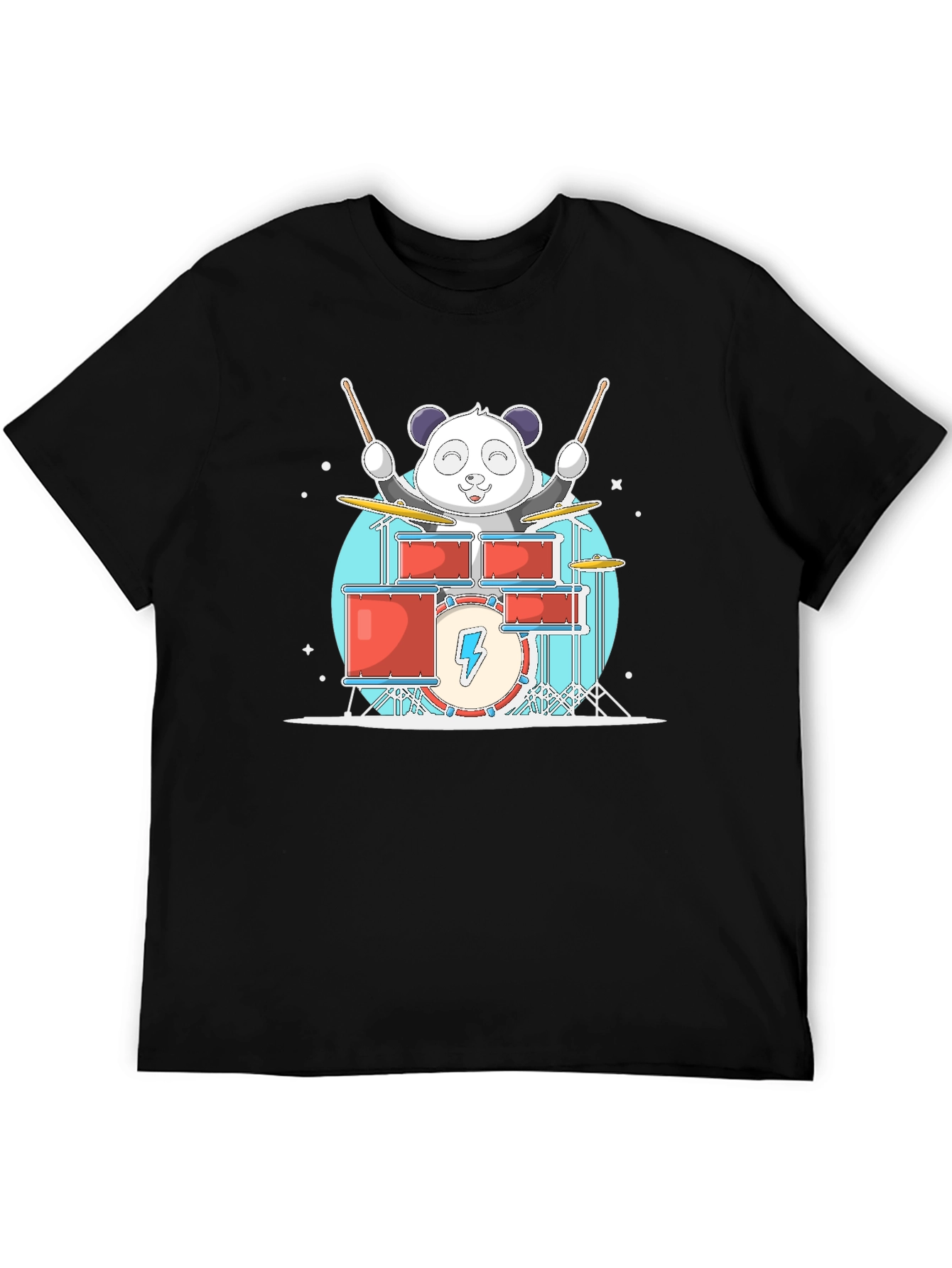Panda Drummer T-Shirt - Black Cotton Tee