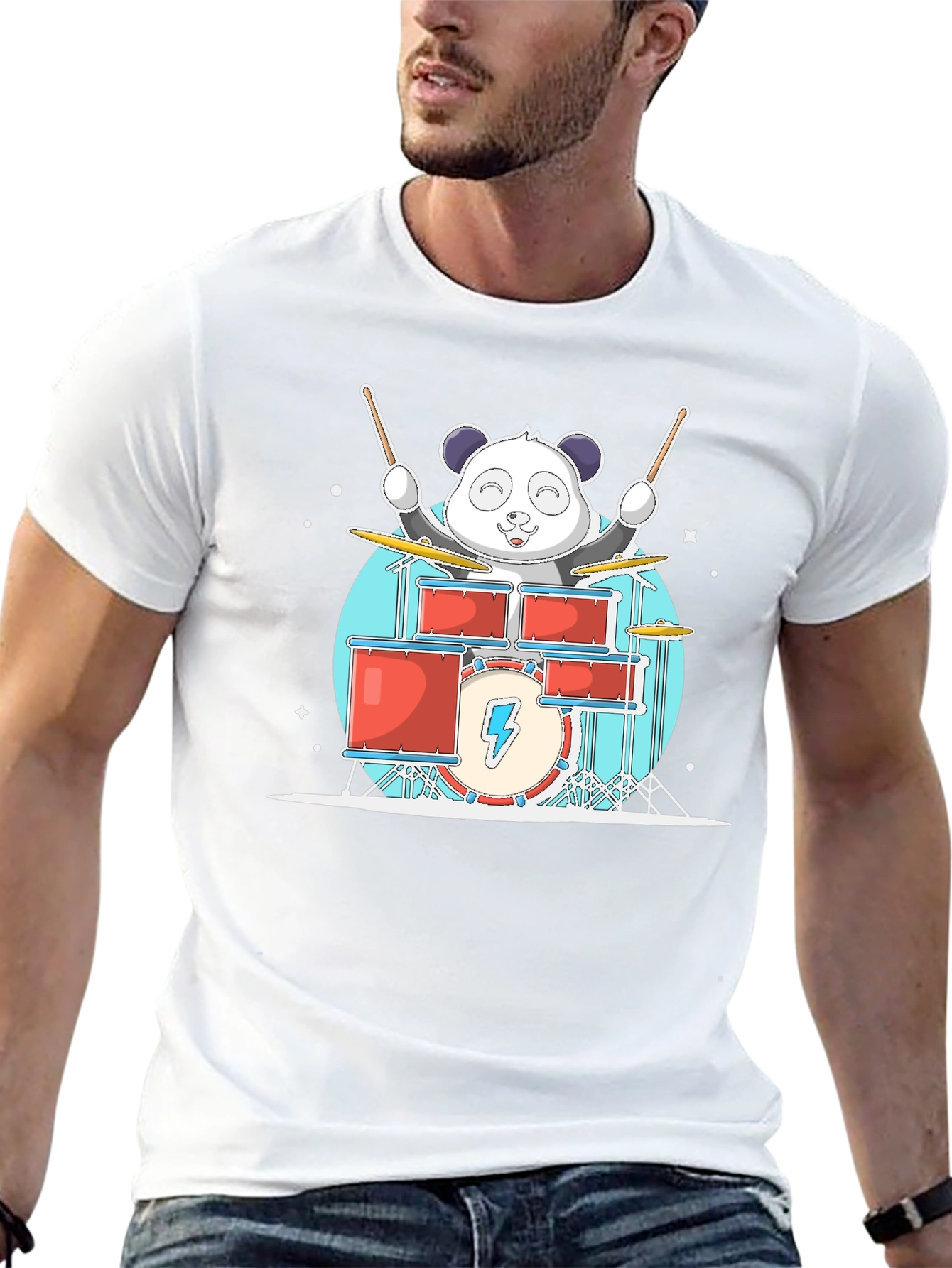 Panda Drummer T-Shirt - Black Cotton Tee