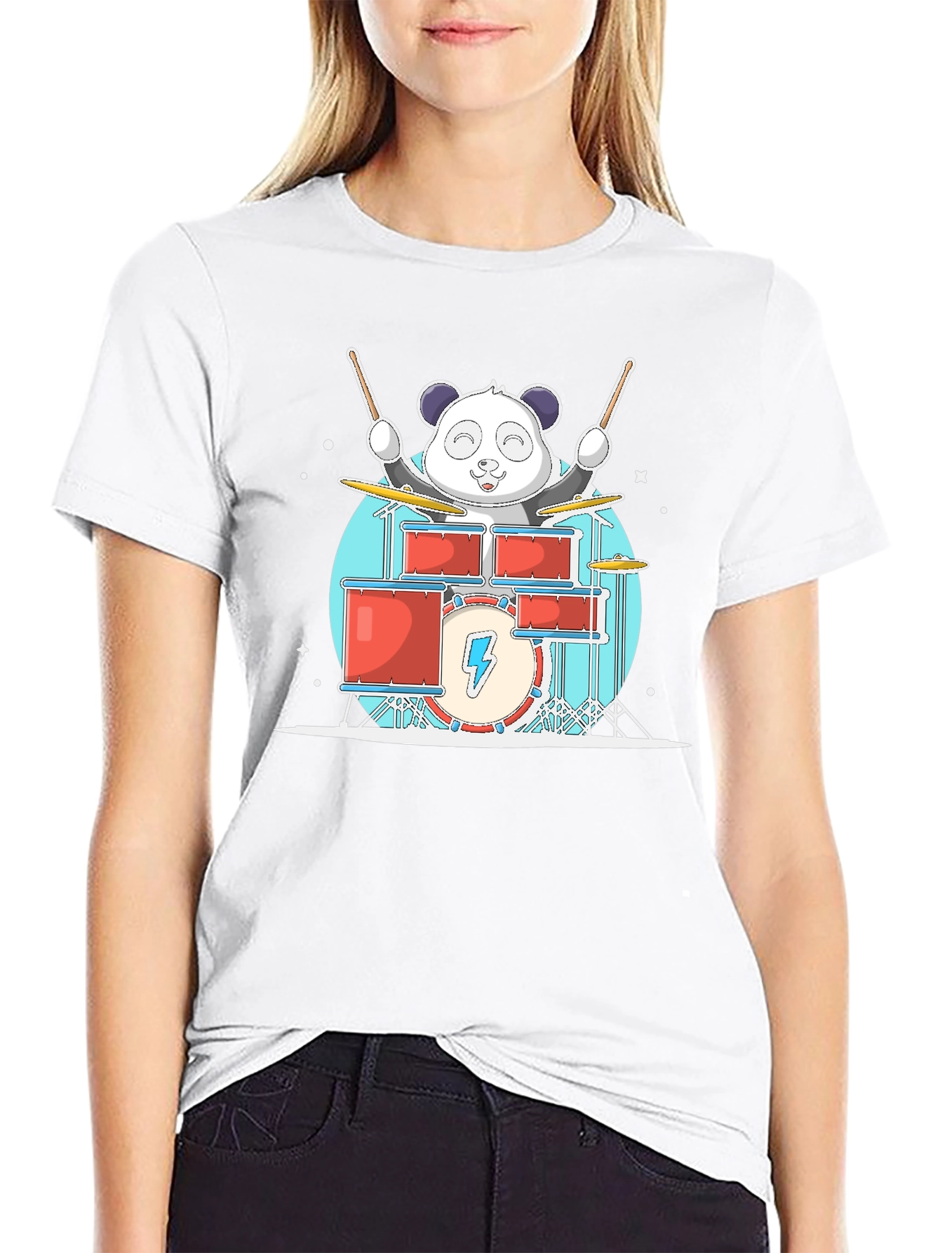 Panda Drummer T-Shirt - Black Cotton Tee