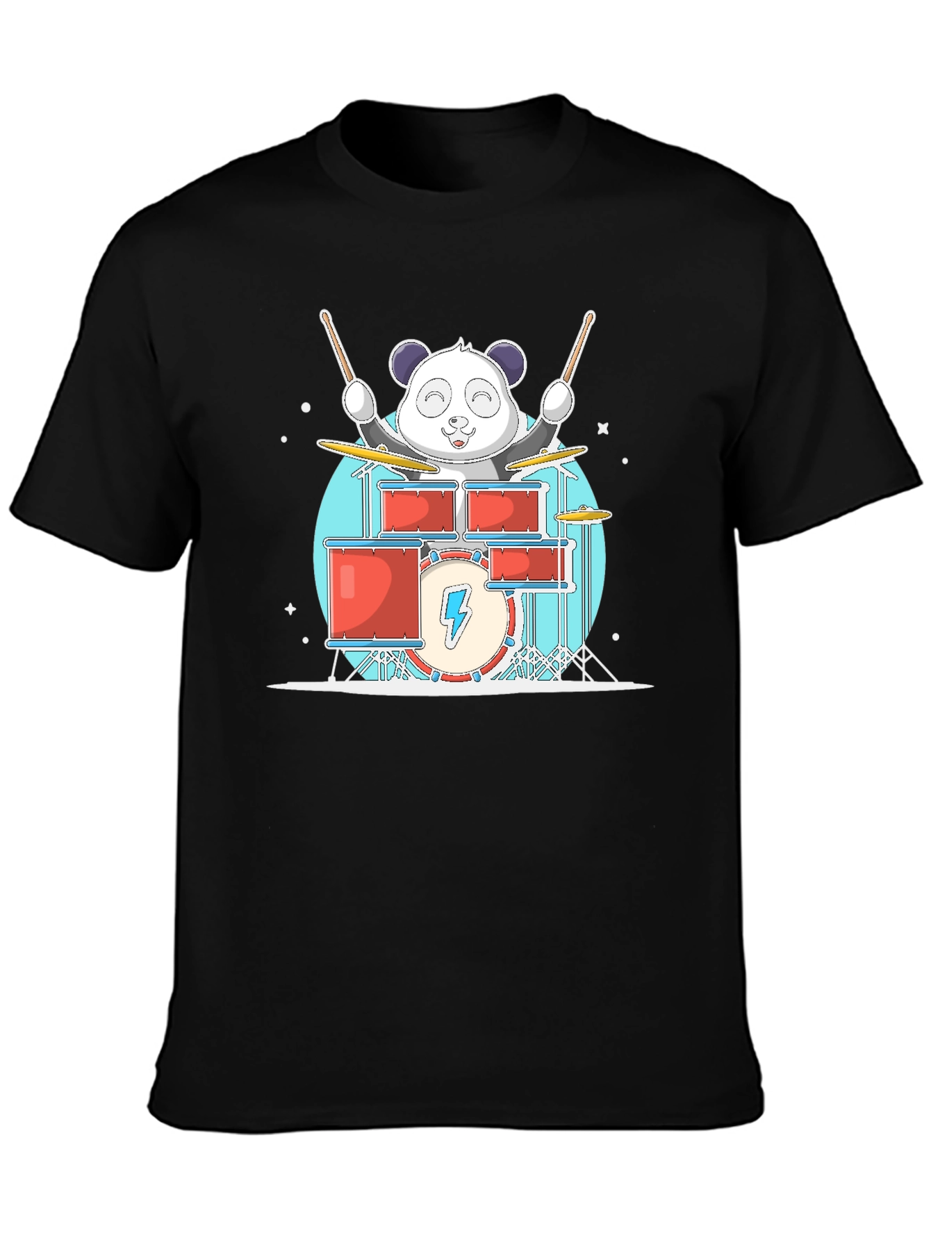 Panda Drummer T-Shirt - Black Cotton Tee