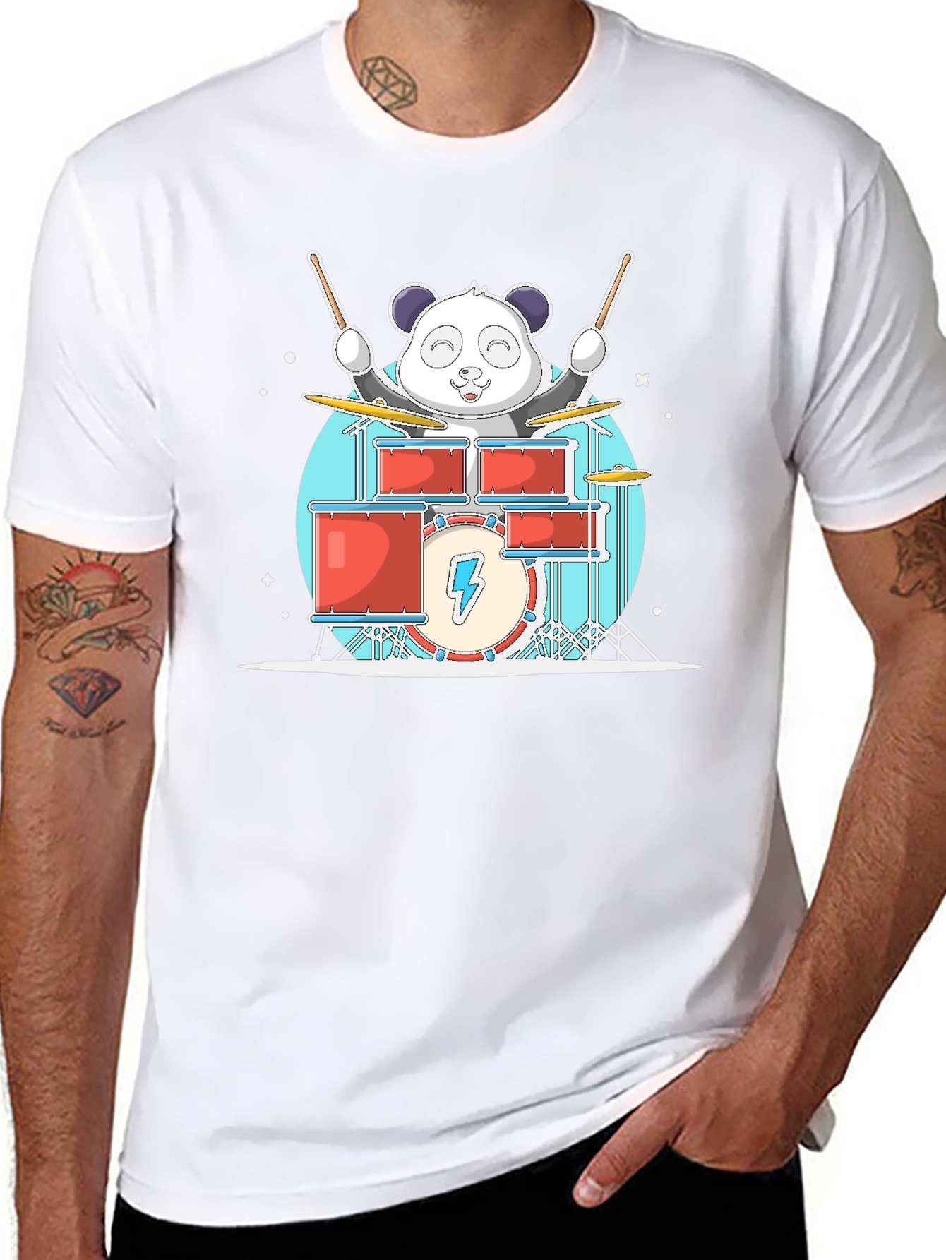Panda Drummer T-Shirt - Black Cotton Tee
