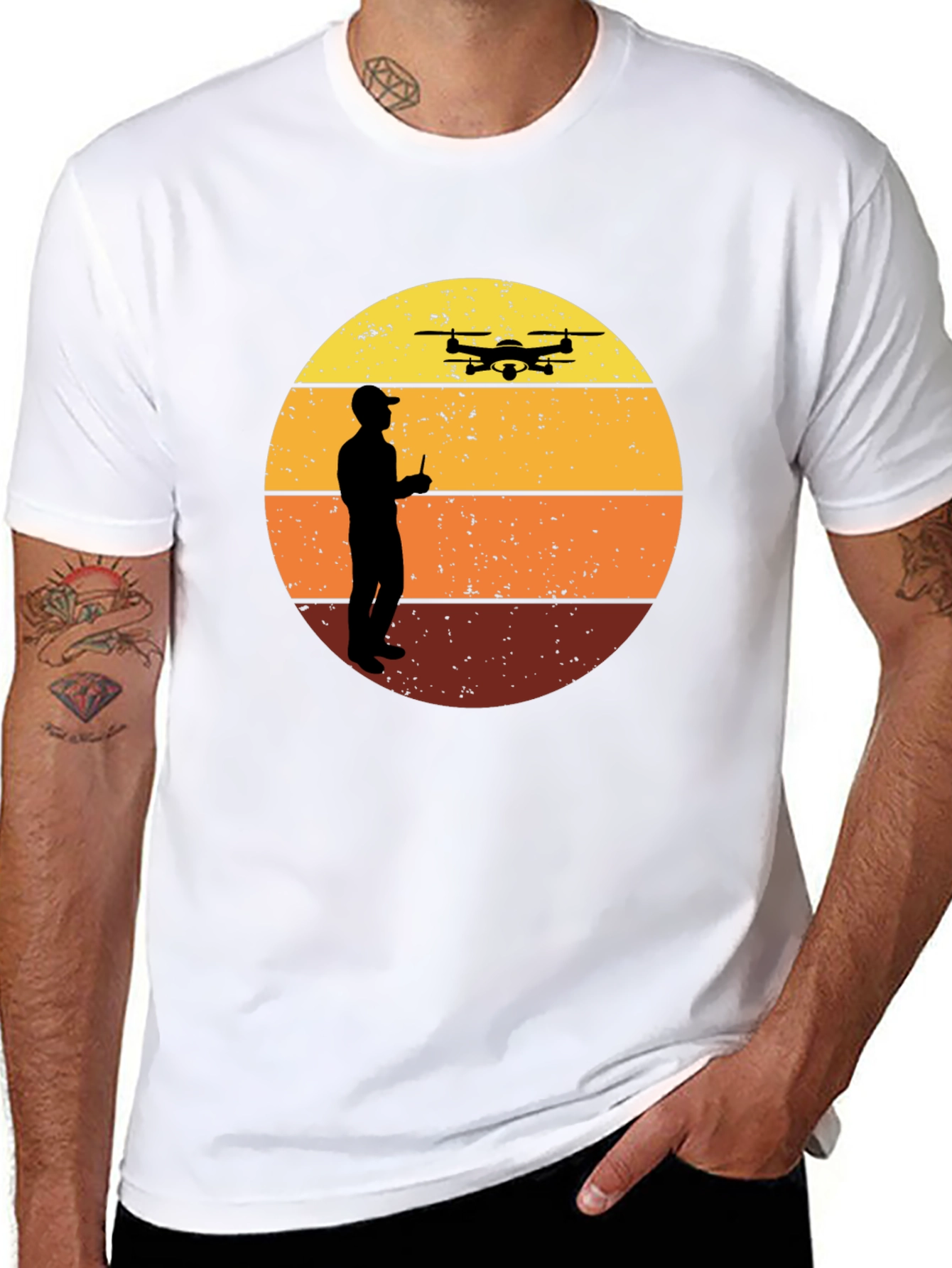 Retro Drone Pilot Graphic Tee - Black Crew Neck